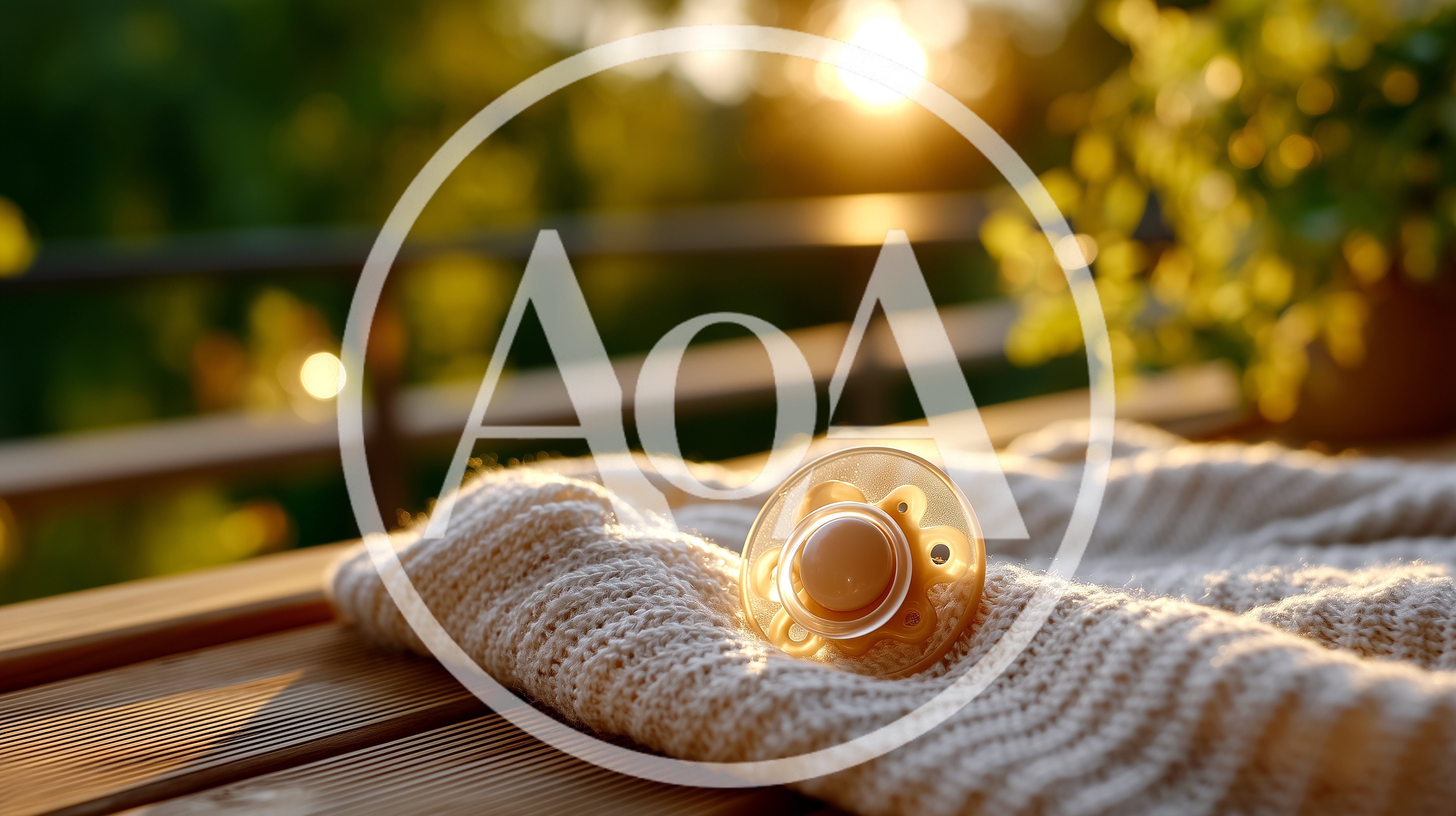 Baby Pacifier Resting On A Knitted Sweater At Sunset