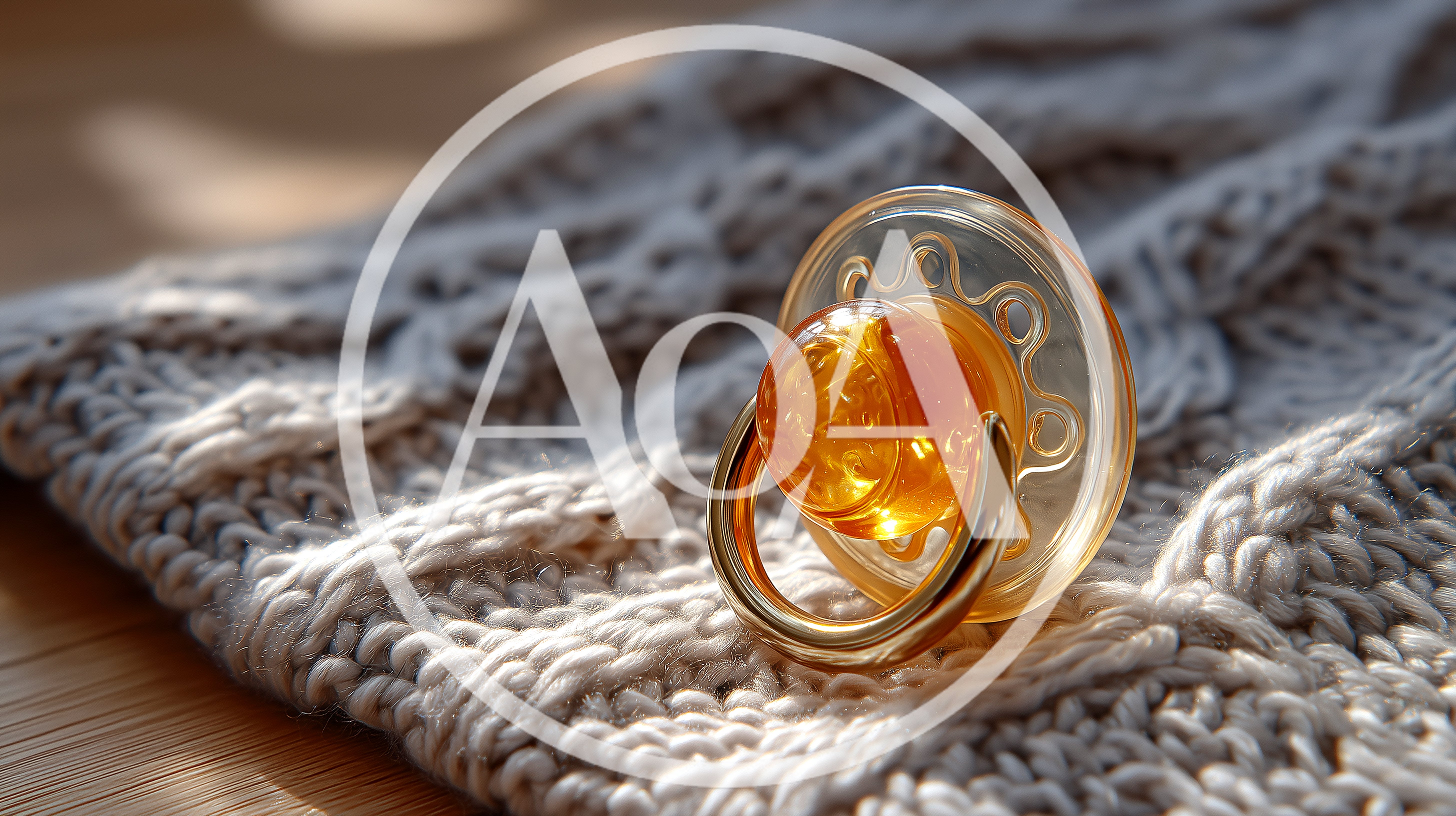Amber Pacifier Resting On A Knitted Blanket