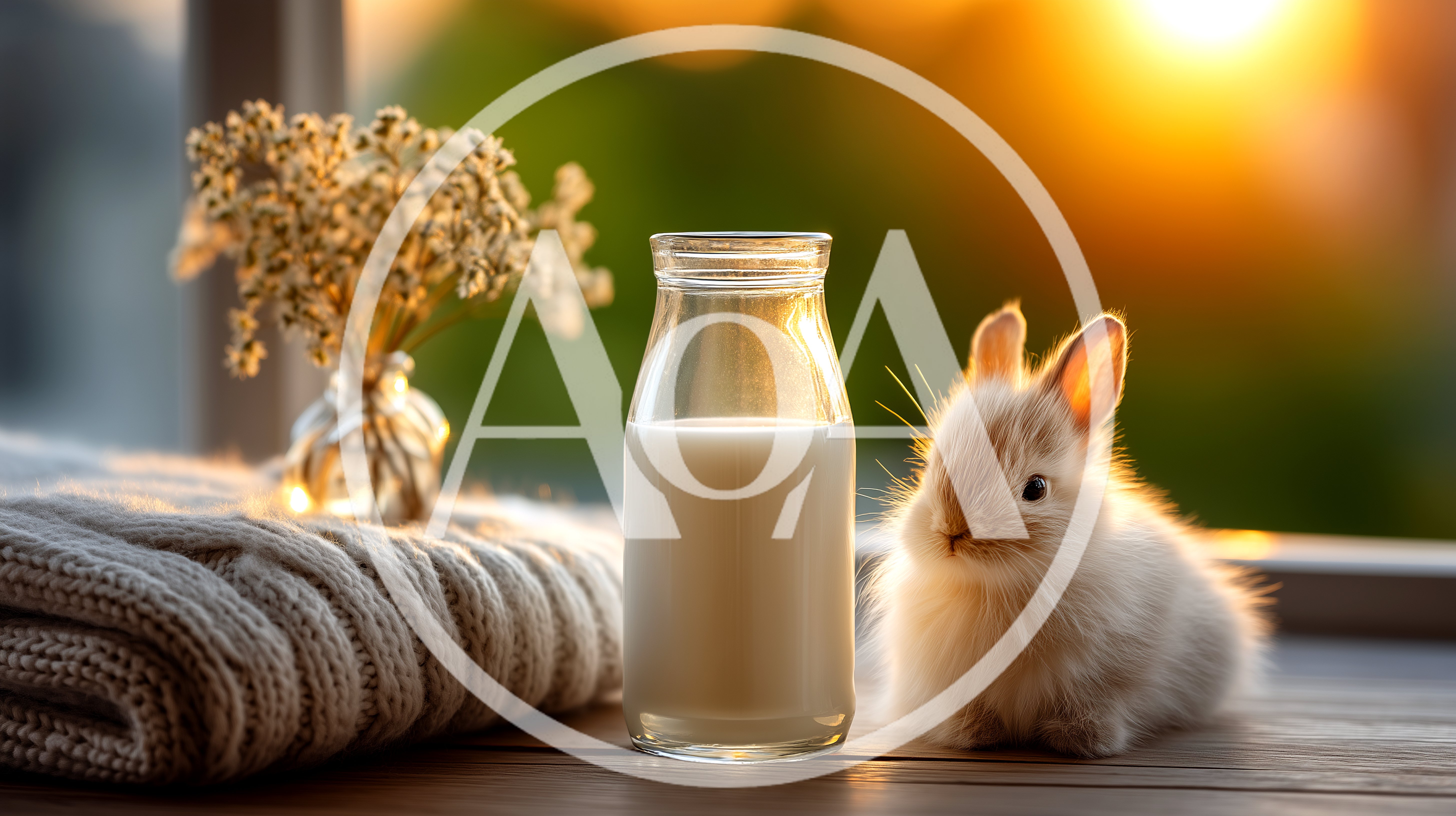 Small Fluffy Rabbit Beside A Glass Of Milk