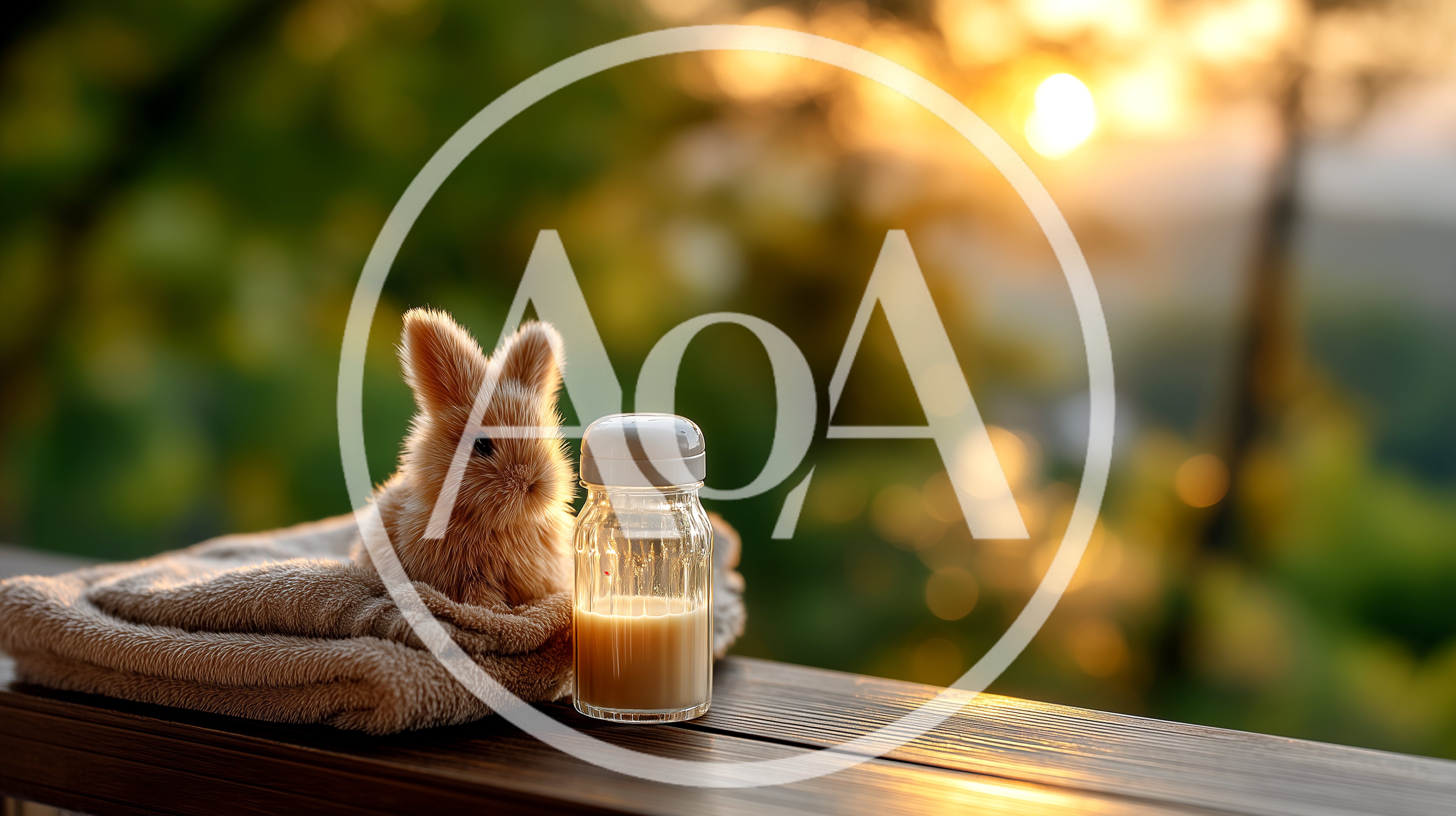 Small Fluffy Bunny Sitting Next To A Milk Bottle