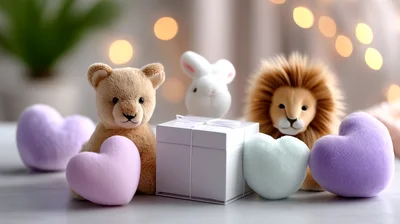 Stuffed Animal Toys With Gift Box And Hearts