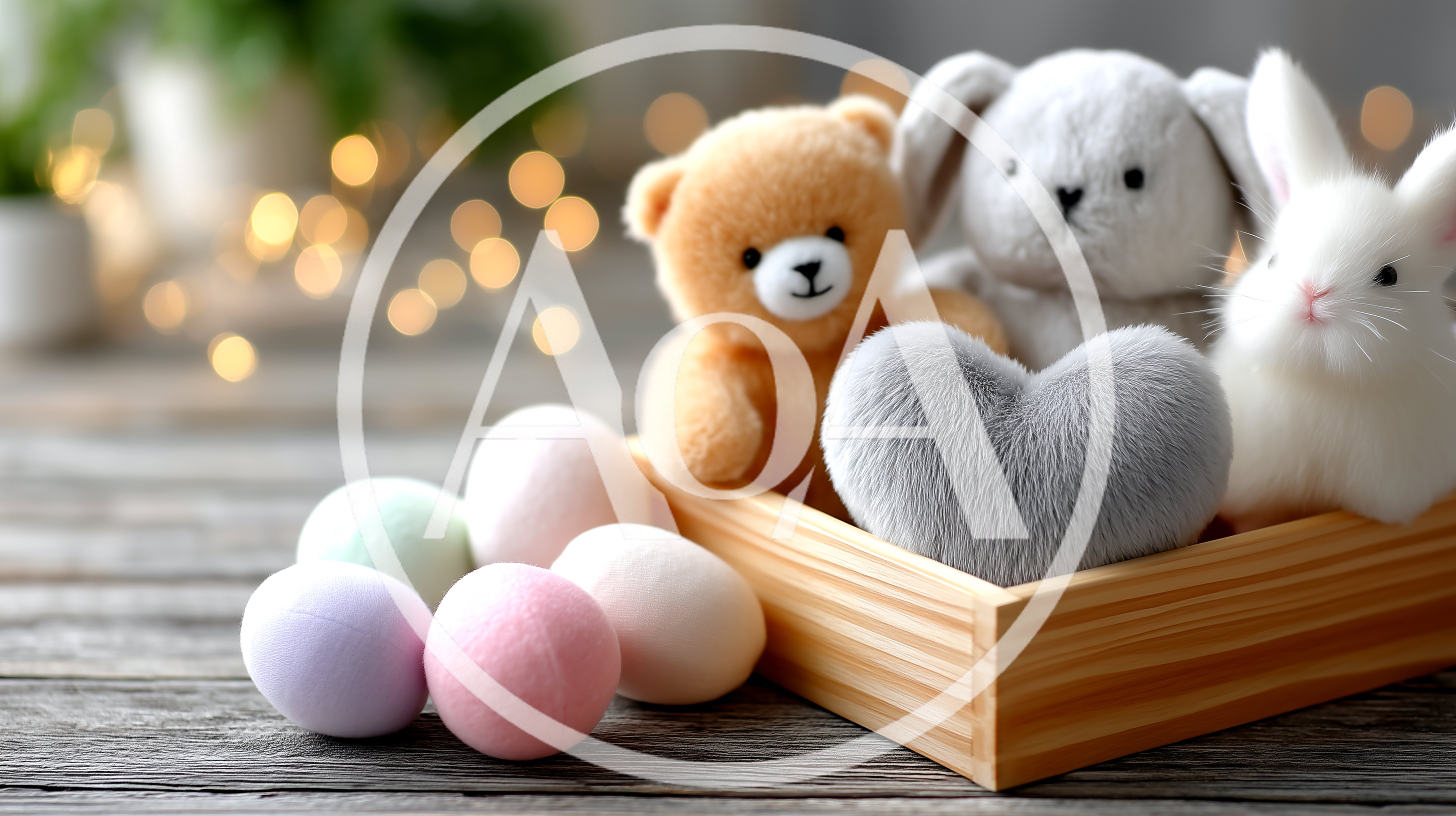 Easter Decorations With Plush Toys And Pastel Eggs