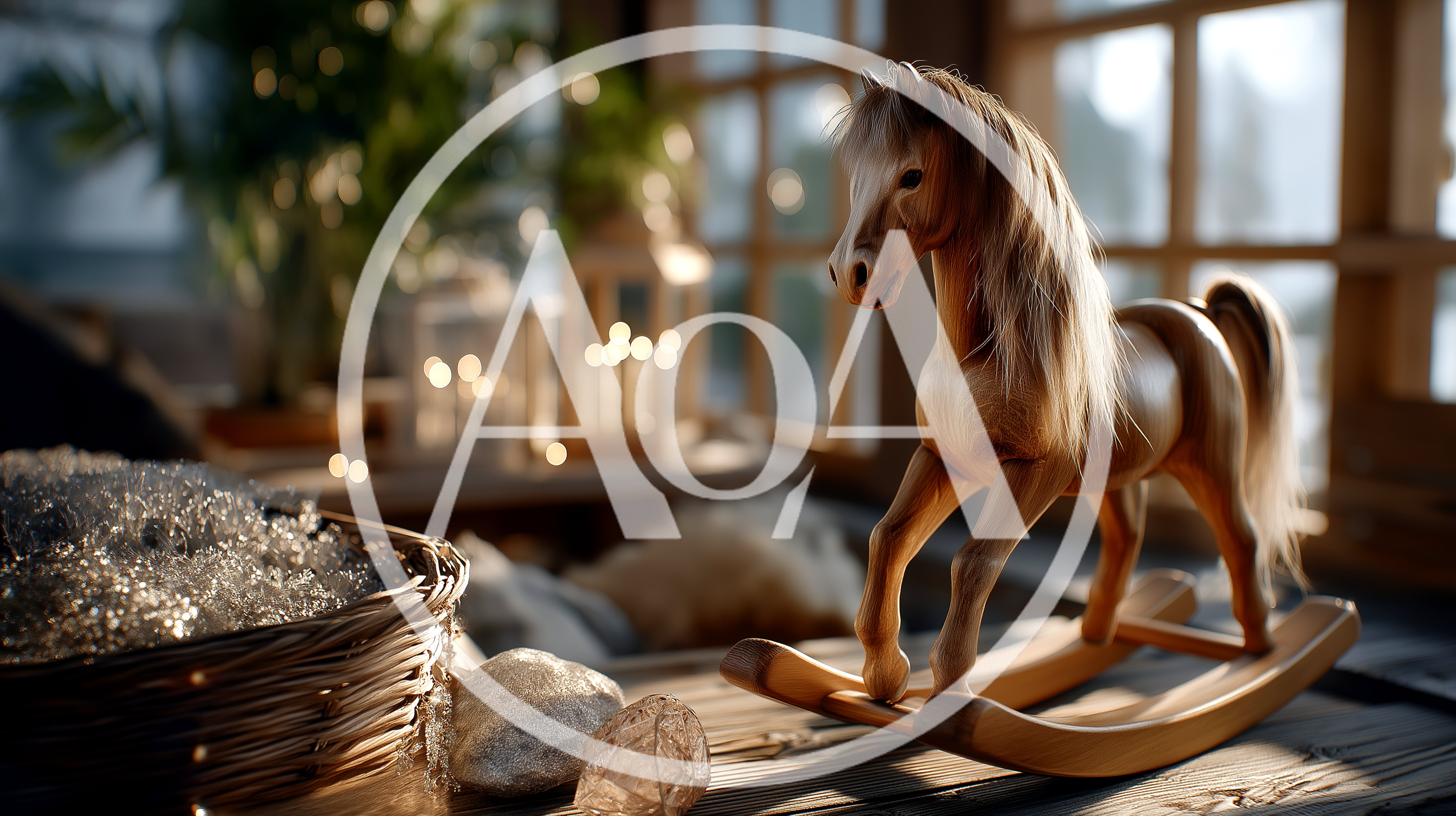 Wooden Rocking Horse Toy In Cozy Sunlit Room