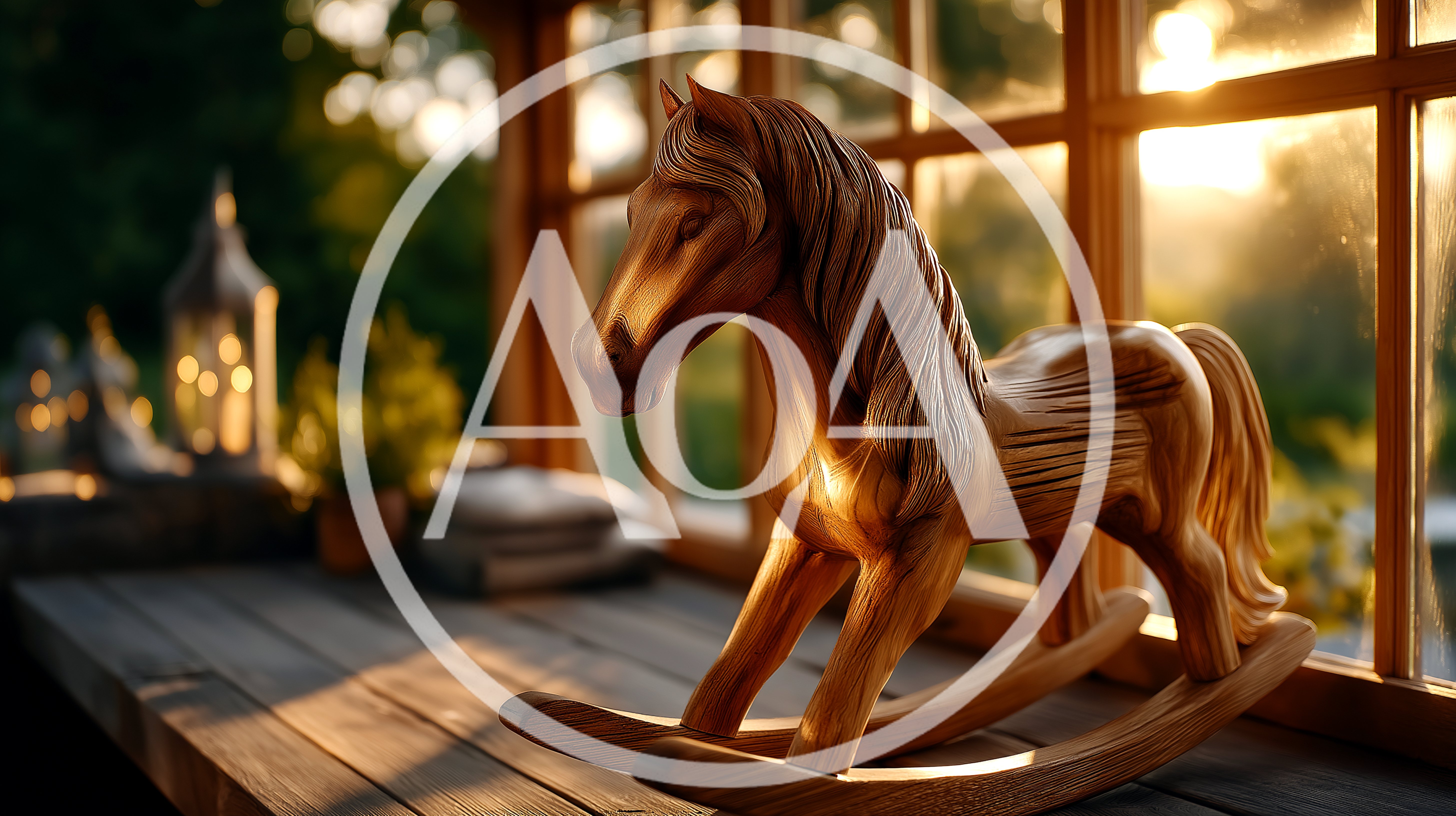 Wooden Rocking Horse On A Sunny Window Sill