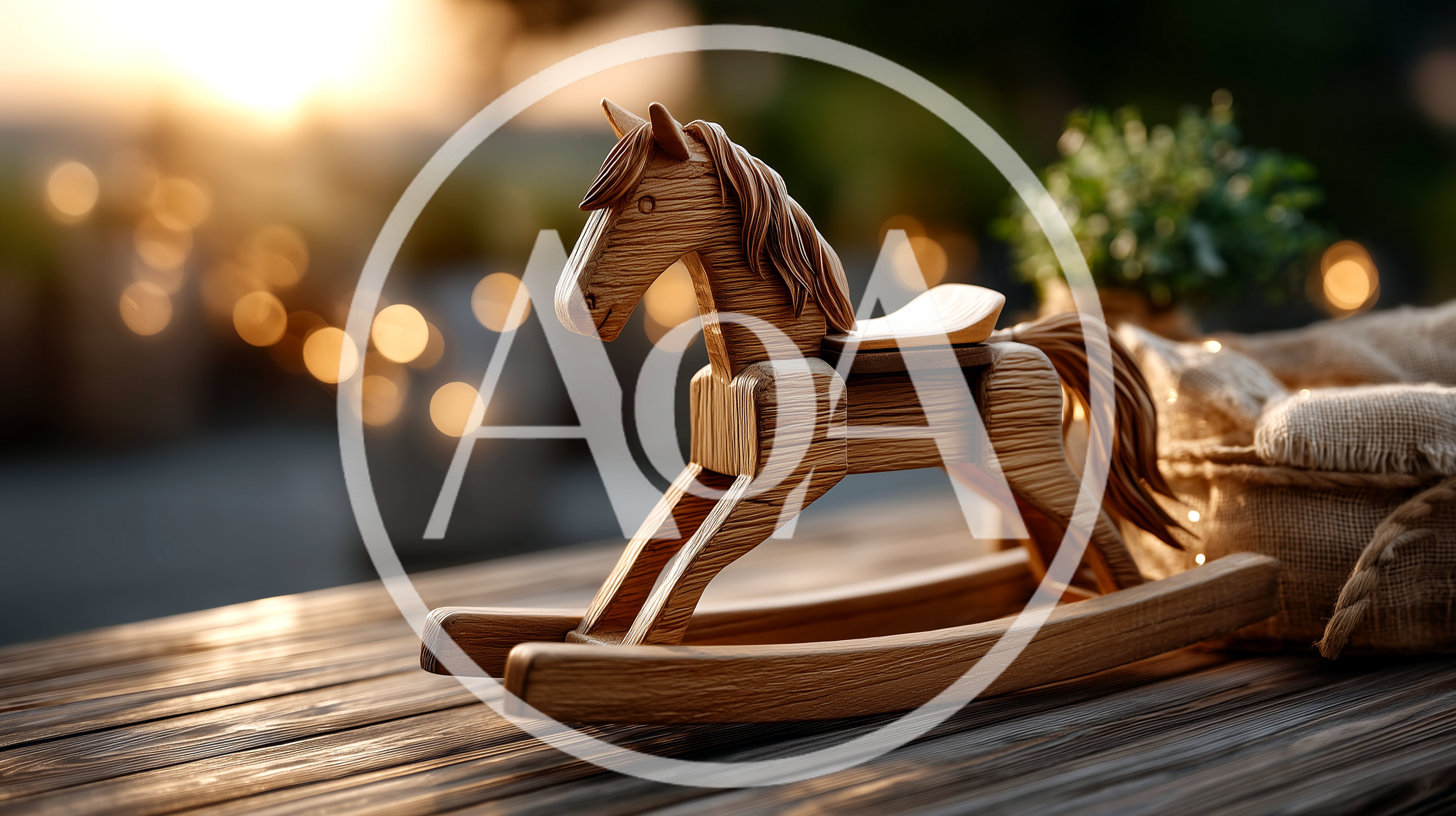 Wooden Rocking Horse Toy on Outdoor Table