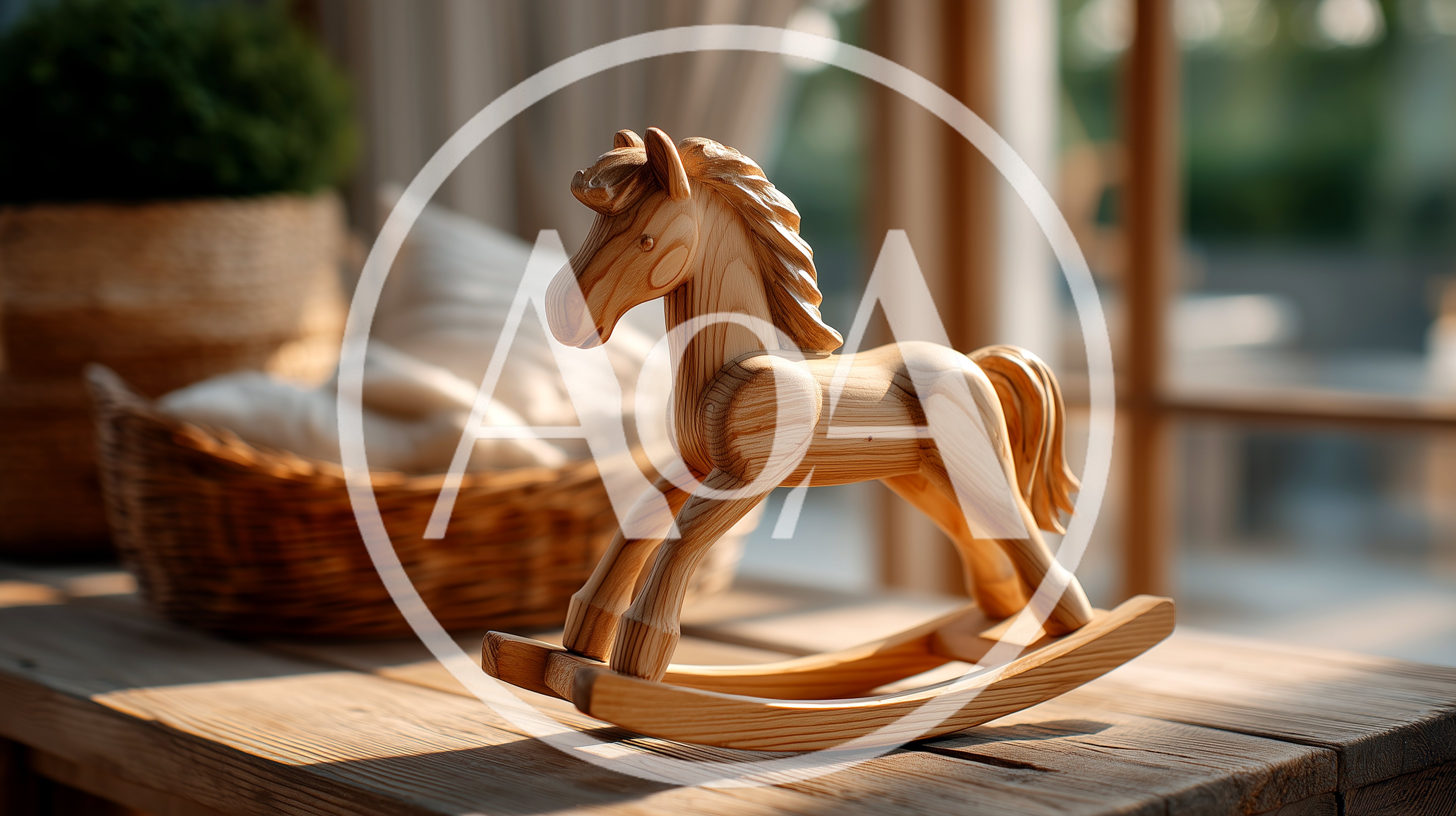 Wooden Rocking Horse Toy On A Rustic Table