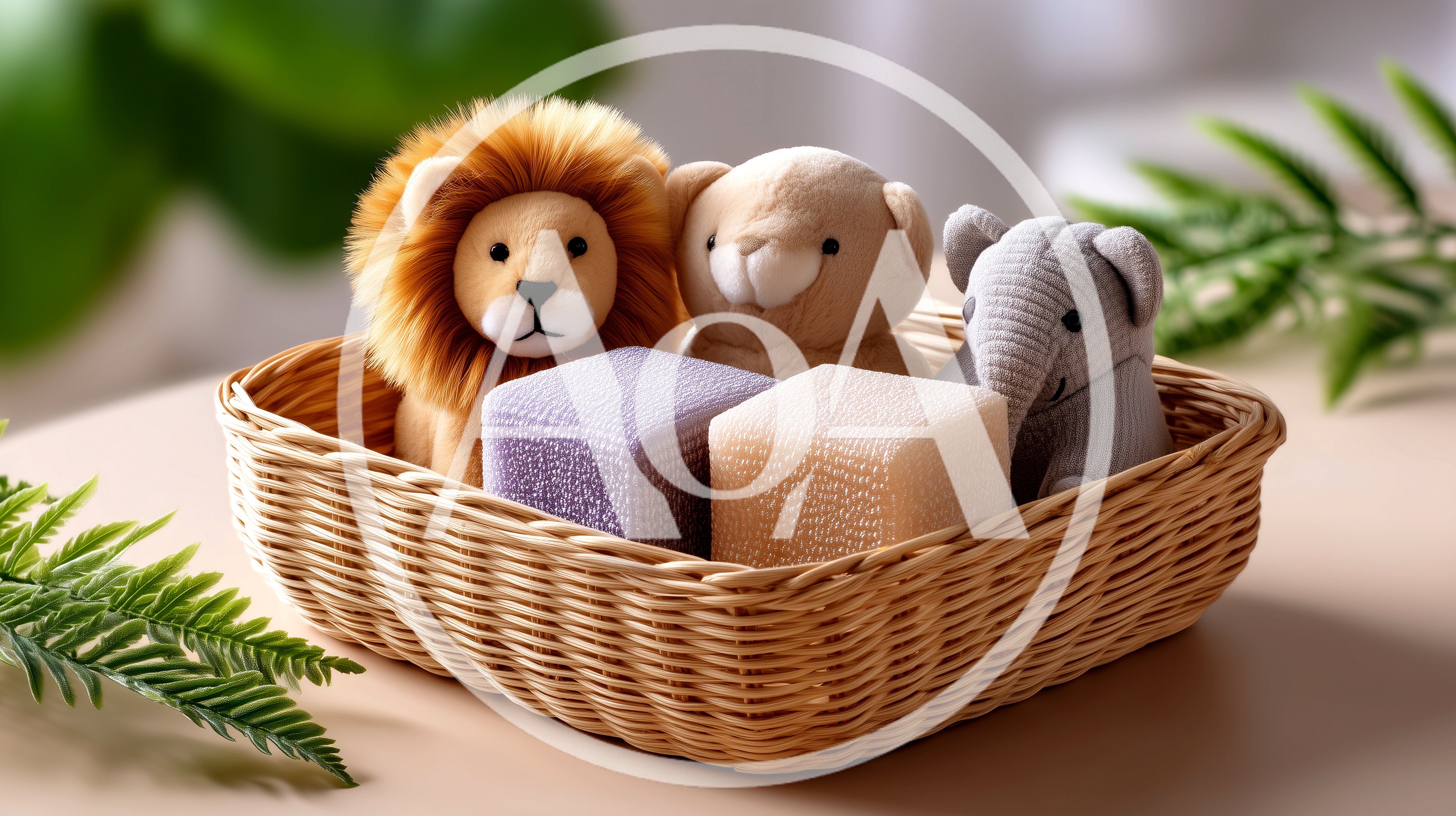Plush Animal Toys In A Woven Basket