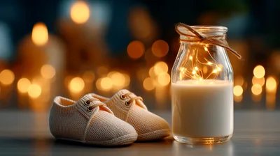 Baby Shoes And Glowing Milk Bottle Decoration