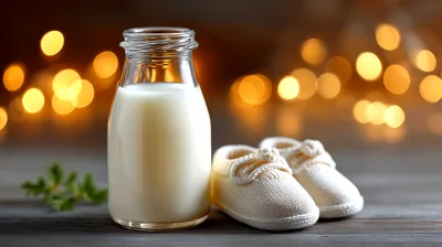 Glass Bottle Of Milk With Baby Booties
