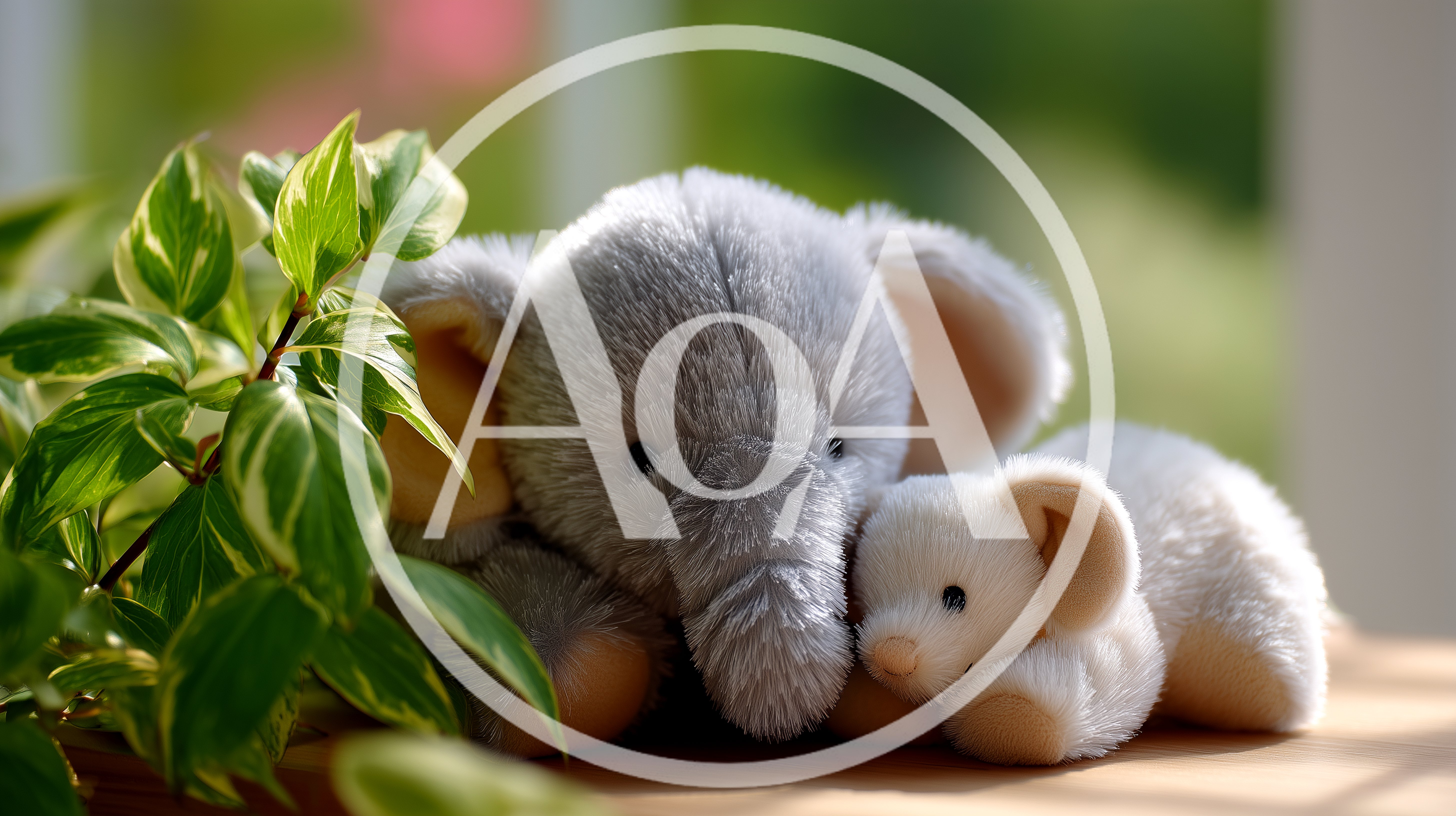 Plush Elephant Toys Resting Beside A Potted Plant
