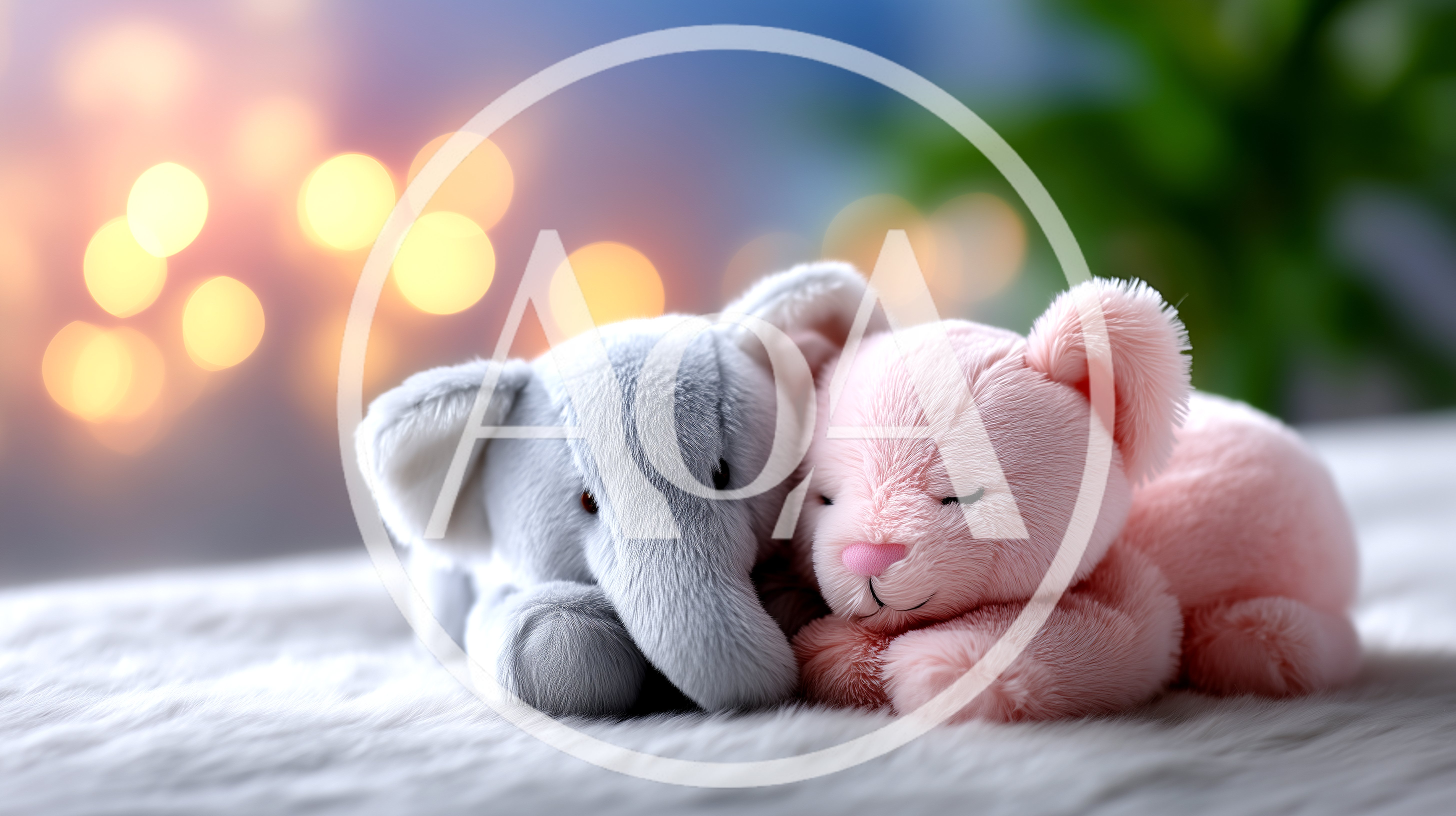 Two Plush Toys Sleeping Together On A Soft Surface