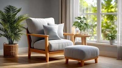 Cozy Living Room Corner With Armchair And Ottoman