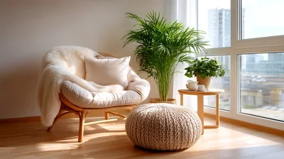 Cozy Reading Nook With Armchair And Potted Plants