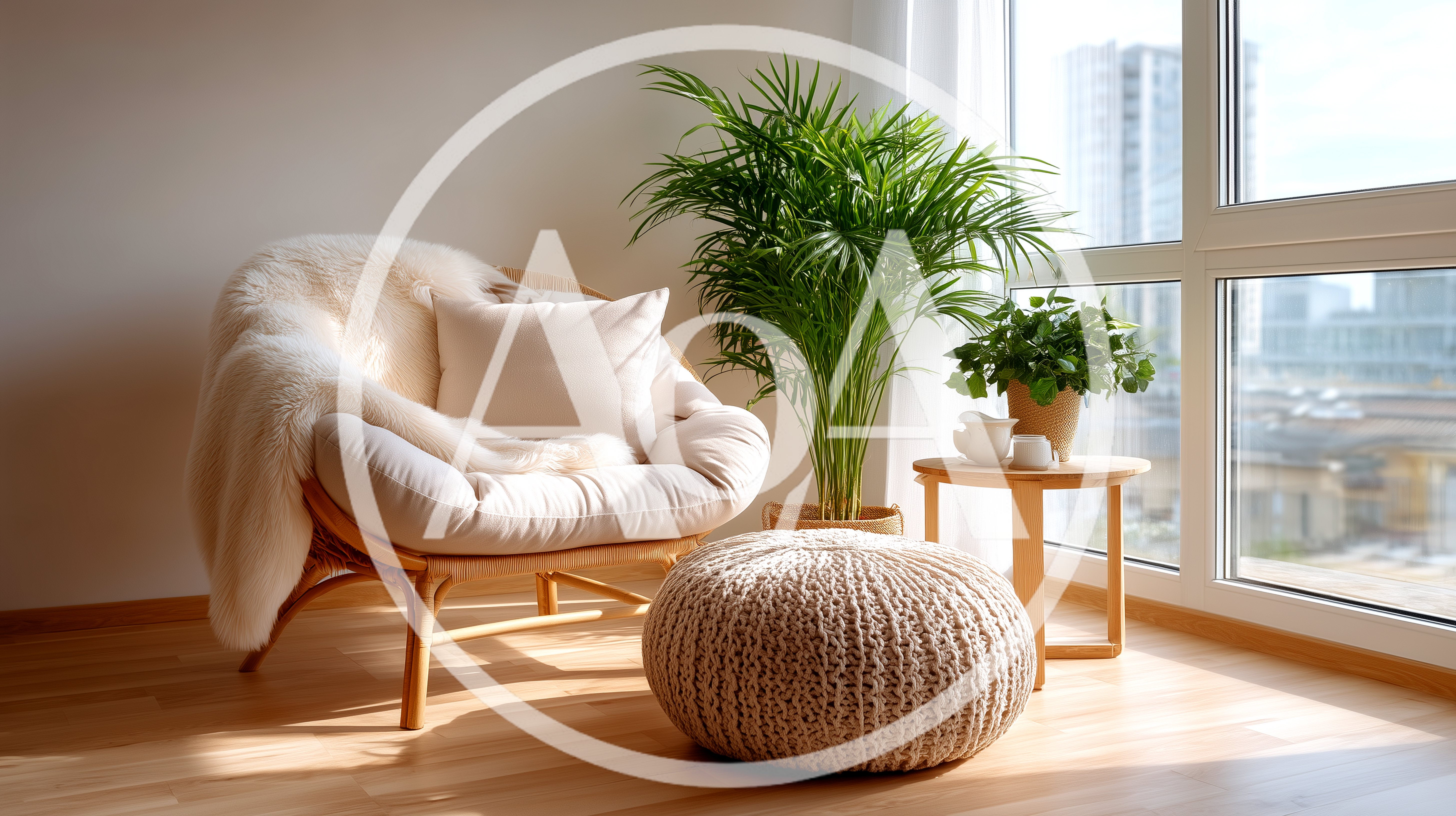 Cozy Reading Nook With Armchair And Potted Plants