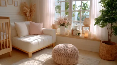 Cozy Nursery Interior With Armchair And Crib