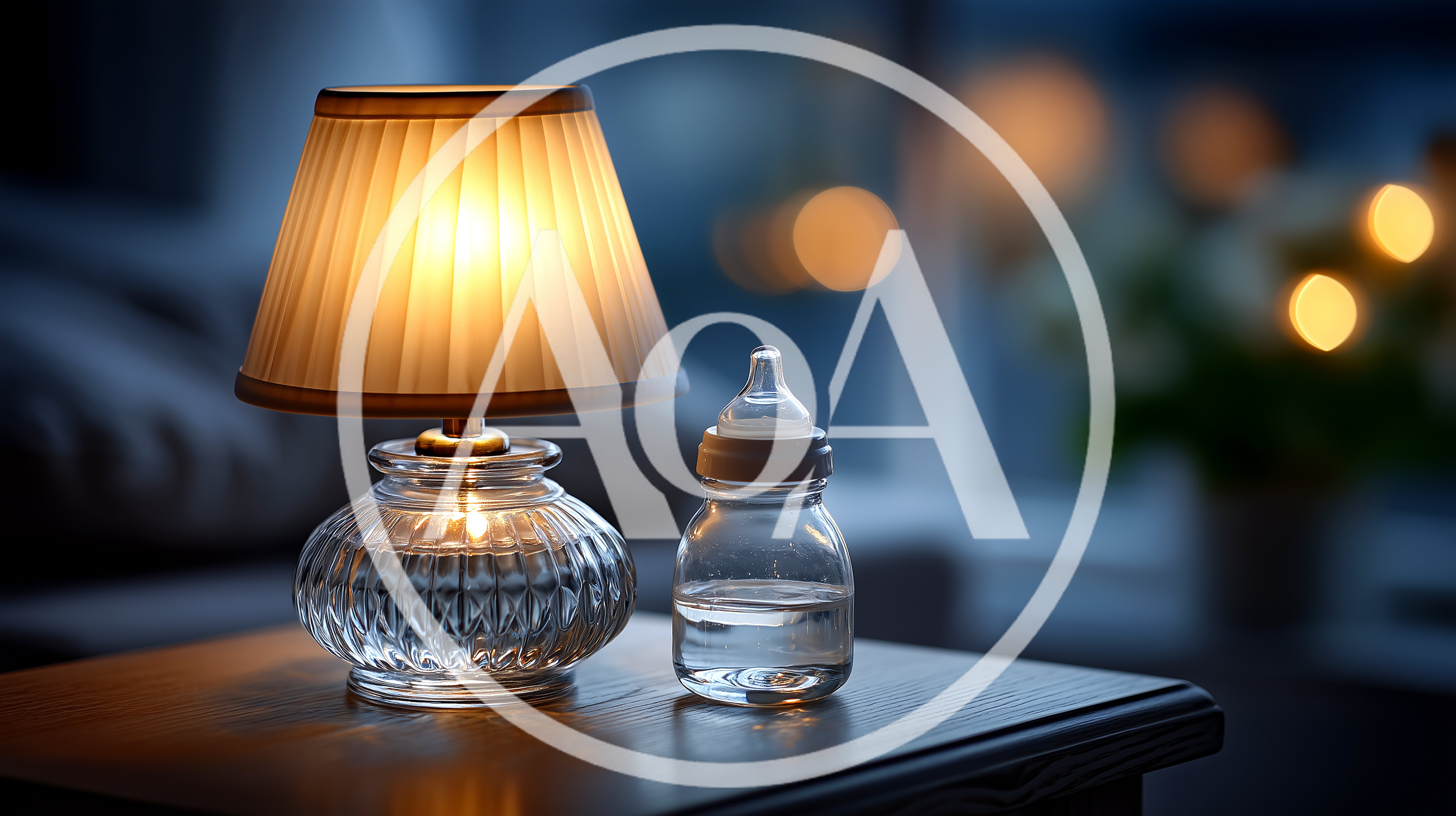 Baby Bottle And Table Lamp On Nightstand