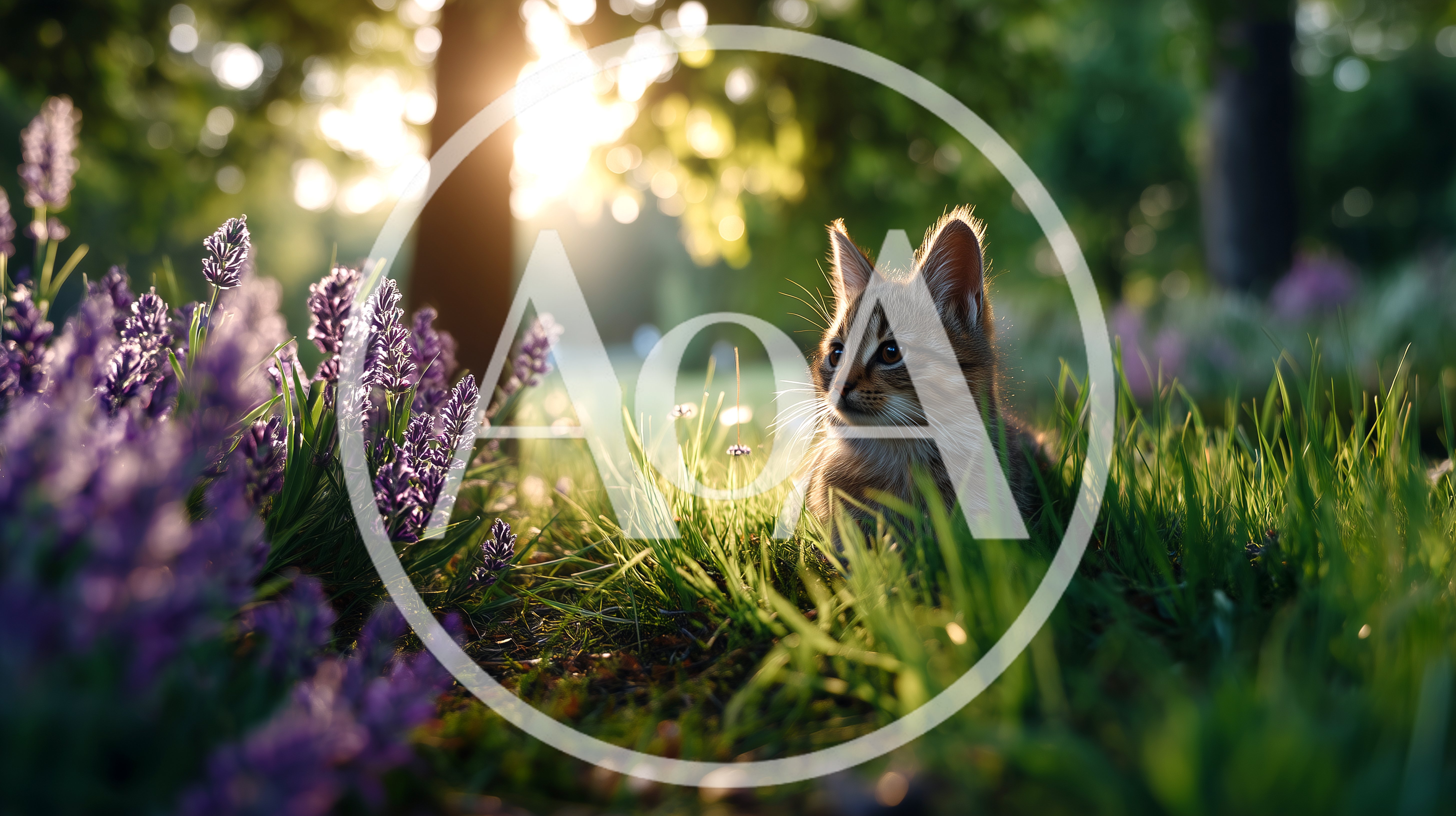 Tabby Kitten Sitting In A Sunny Lavender Garden