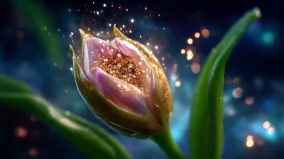 Magical Glowing Flower Bud With Sparkling Particles