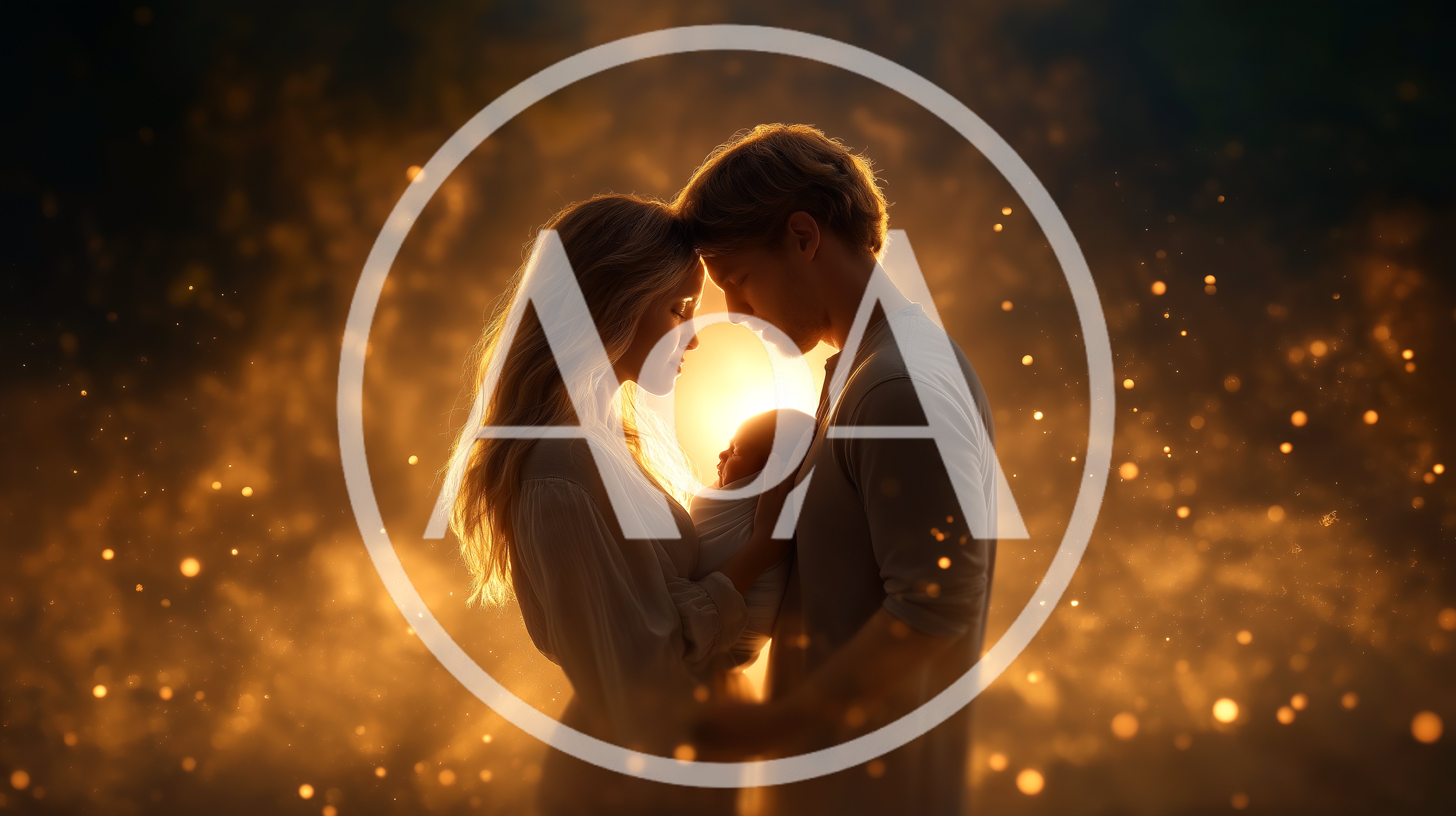 Young Couple Holding Newborn Baby in Golden Light