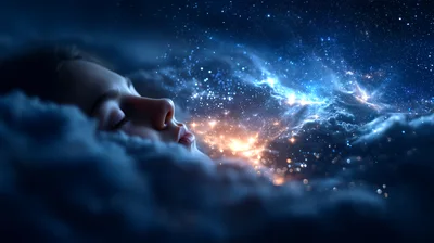 Person Sleeping Amidst Cosmic Clouds and Stardust