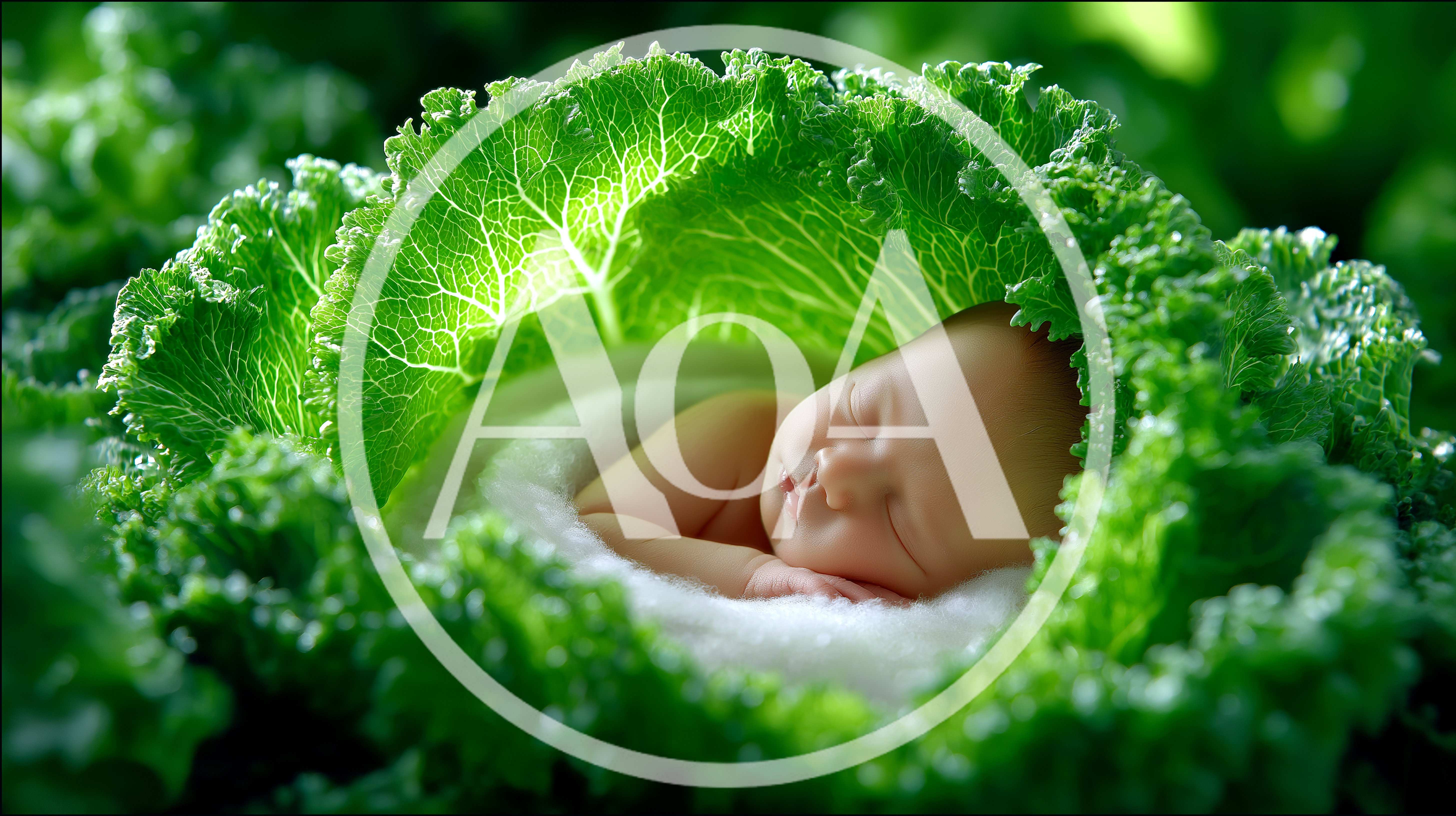 Newborn Baby Sleeping Inside A Fresh Green Cabbage