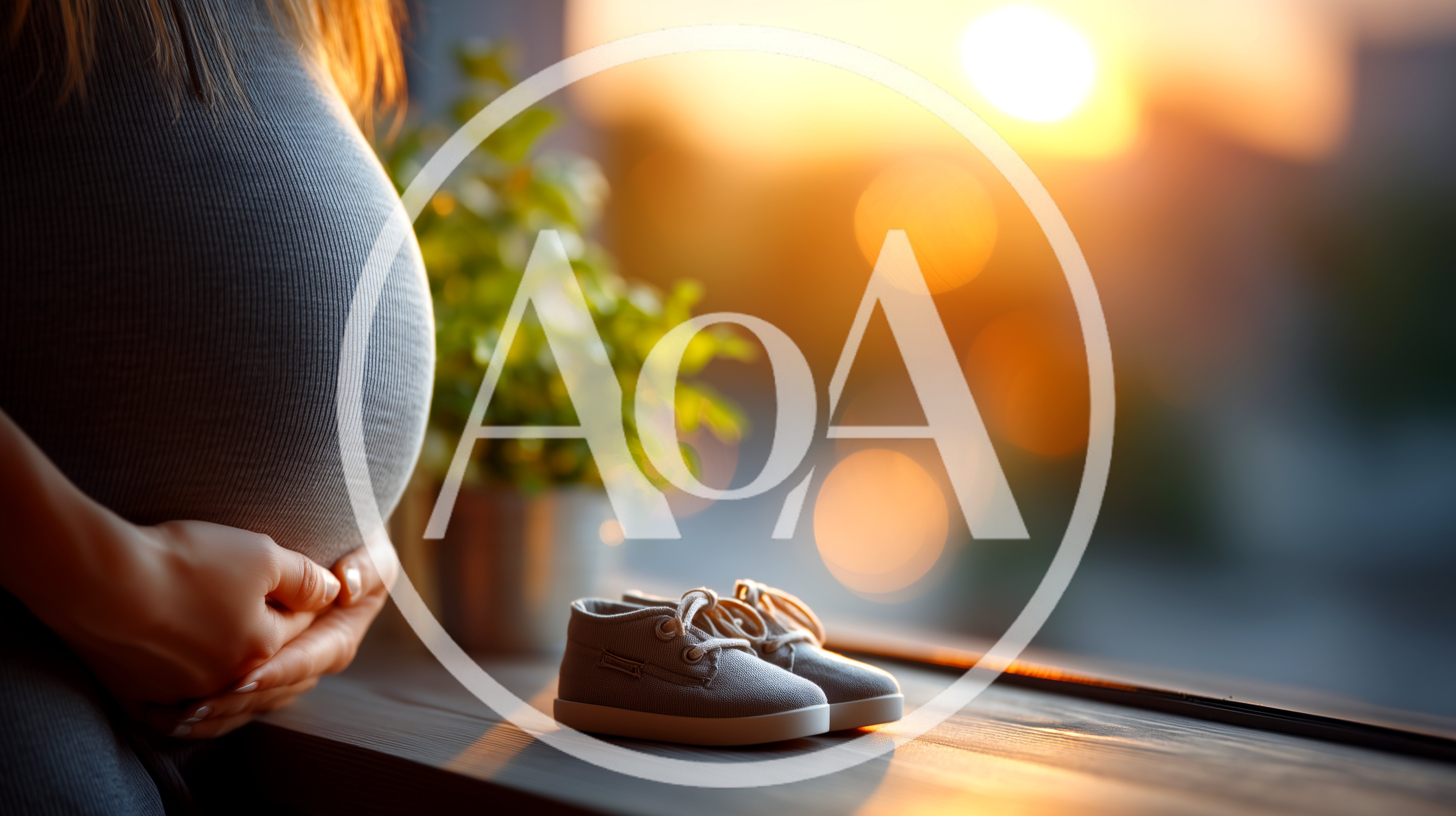 Pregnant Woman Holding Belly With Baby Shoes