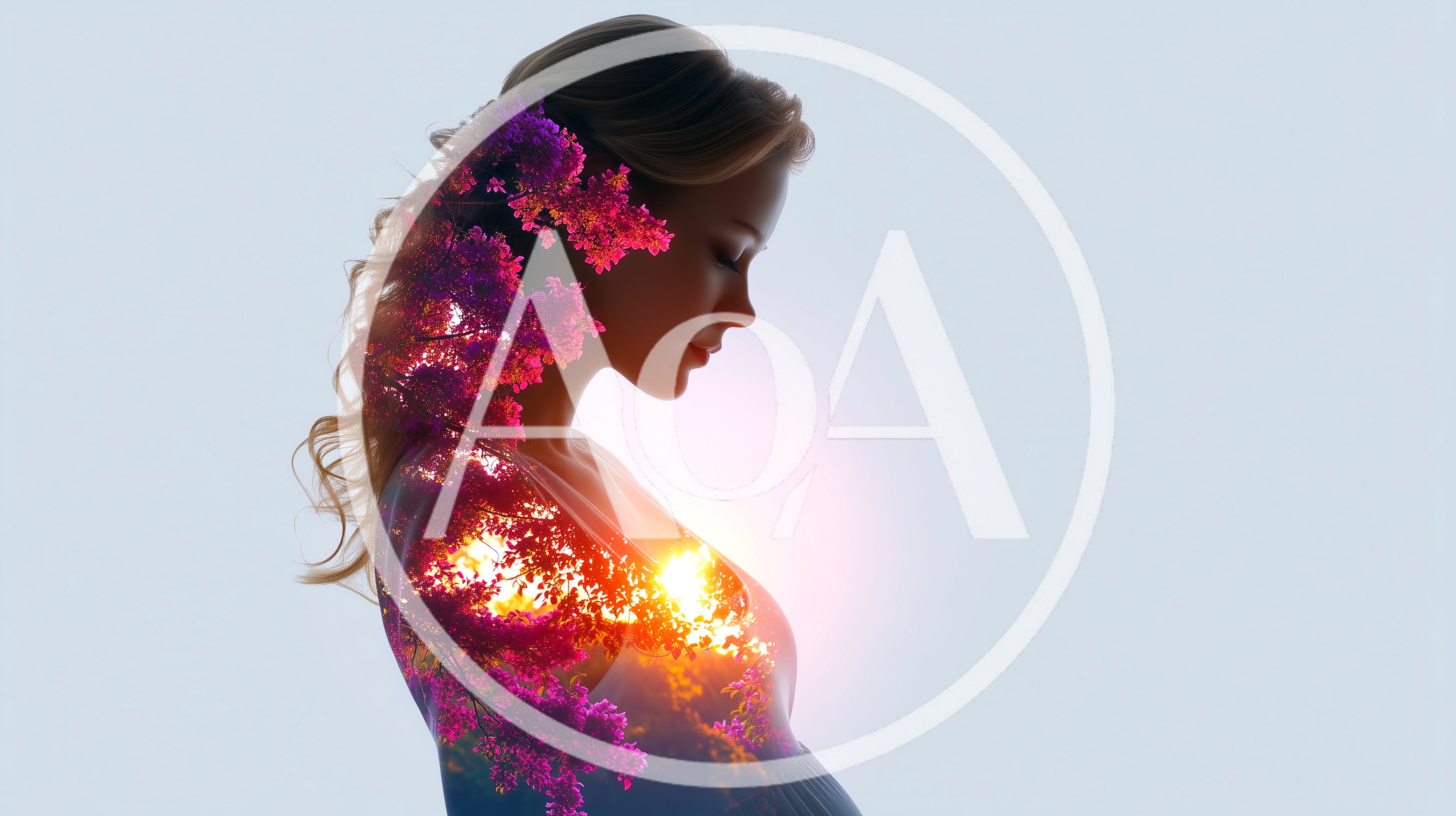 Double Exposure Silhouette Of A Pregnant Woman With Flowers