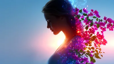 Surreal Portrait Of A Woman Merging With Bougainvillea Flowers