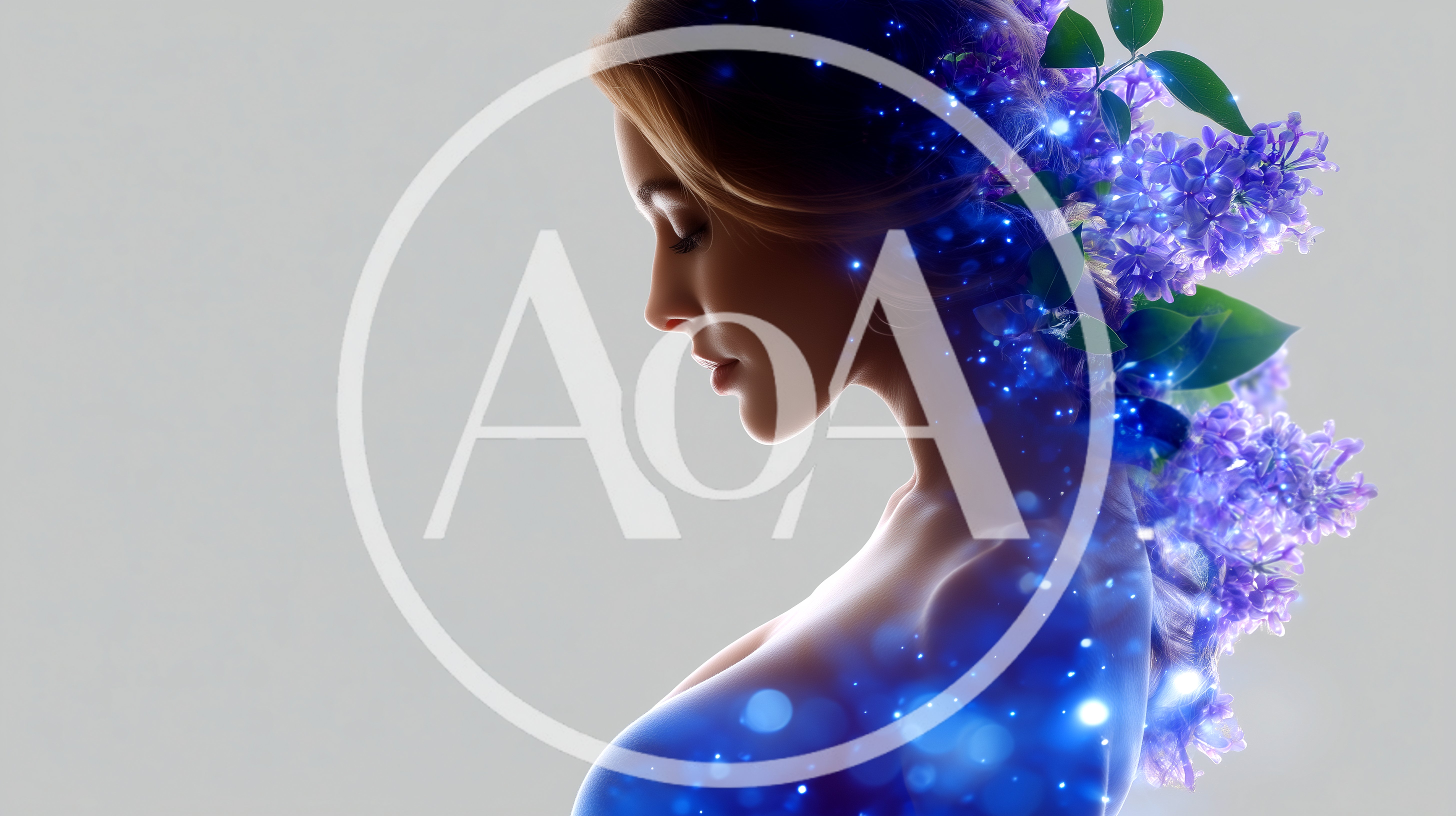 Woman Profile With Glowing Blue Flowers And Light Particles