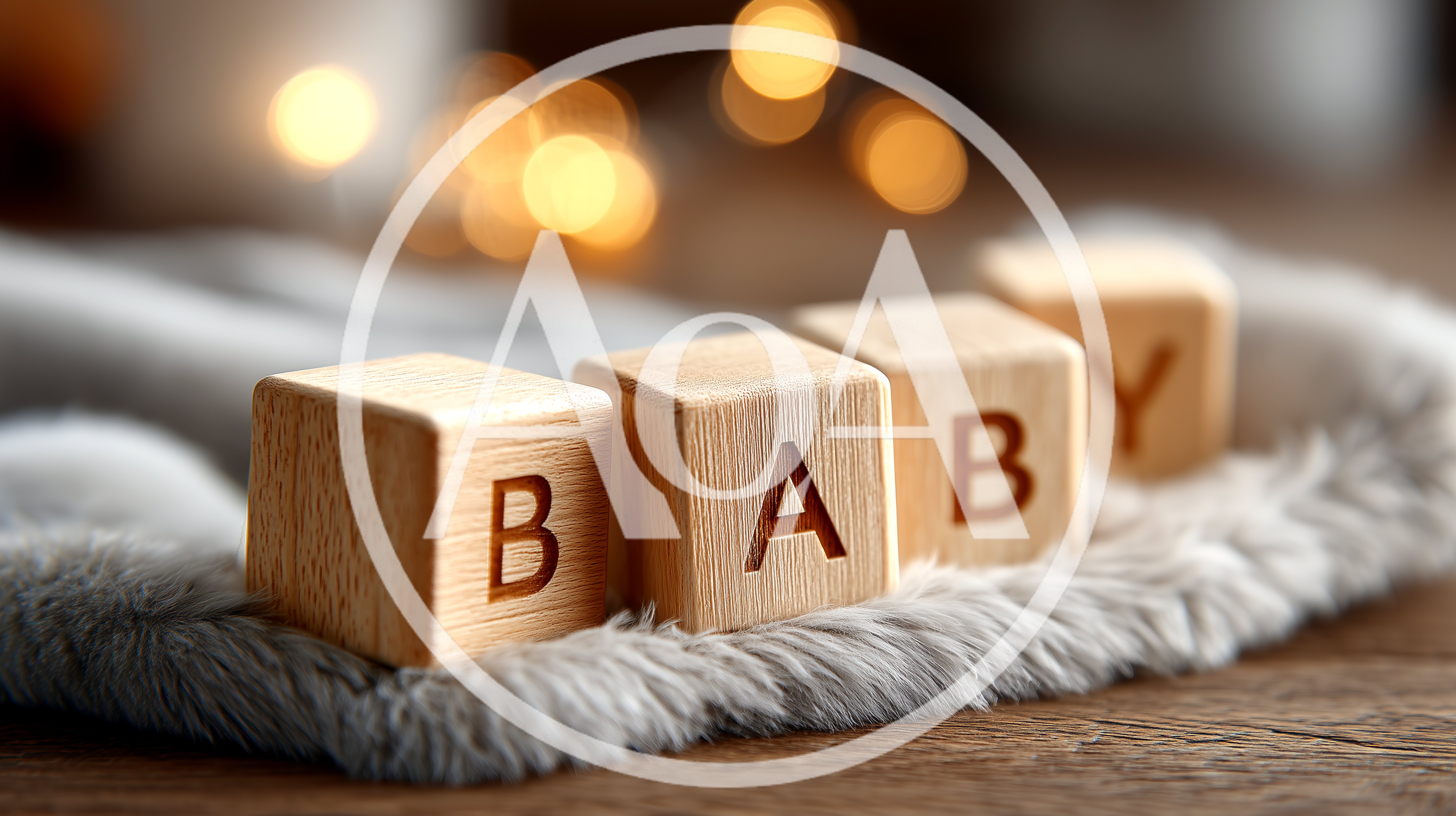 Wooden Baby Blocks Spelling Baby On Soft Grey Fabric