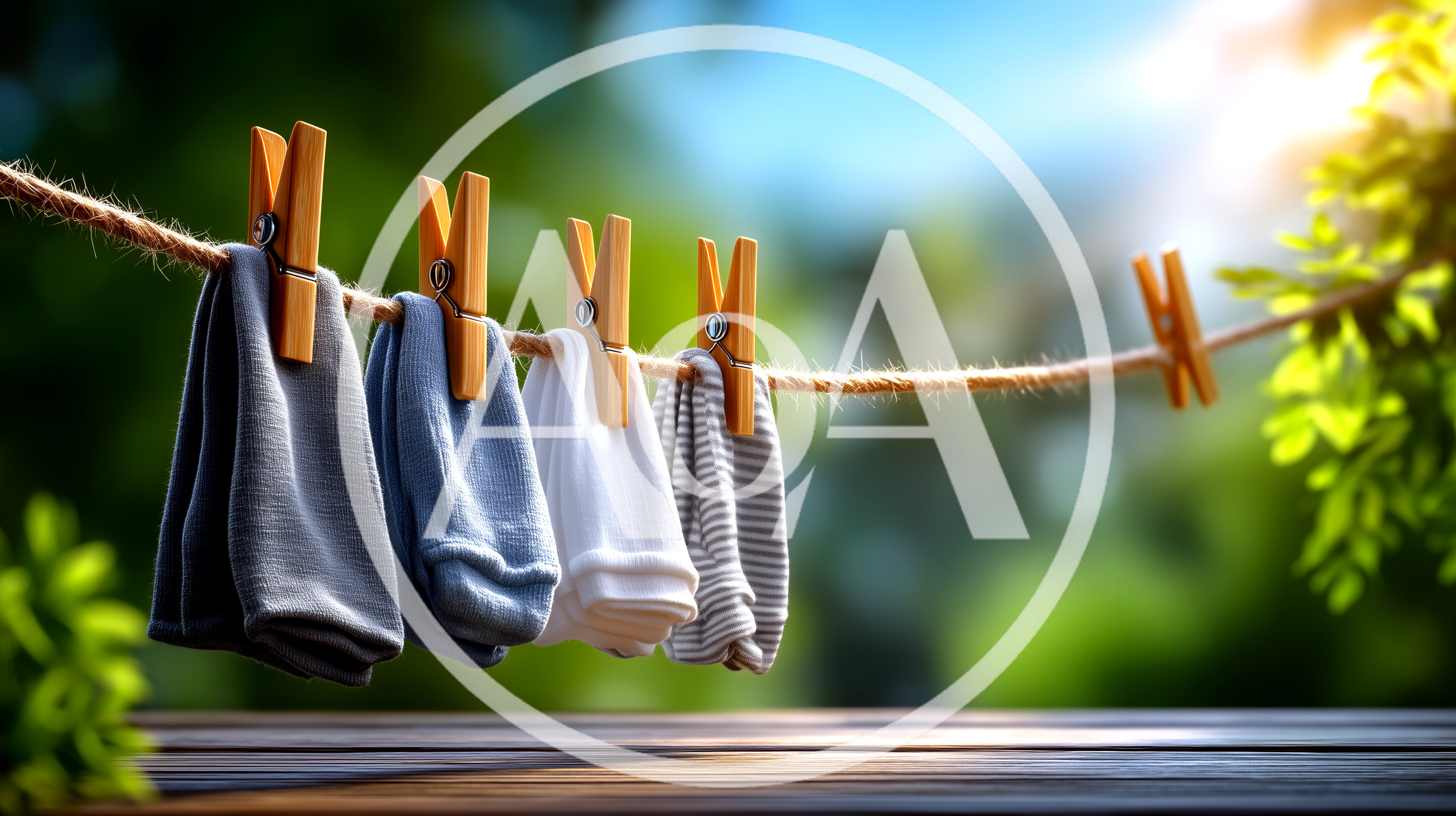 Socks Hanging On A Clothesline Outdoors