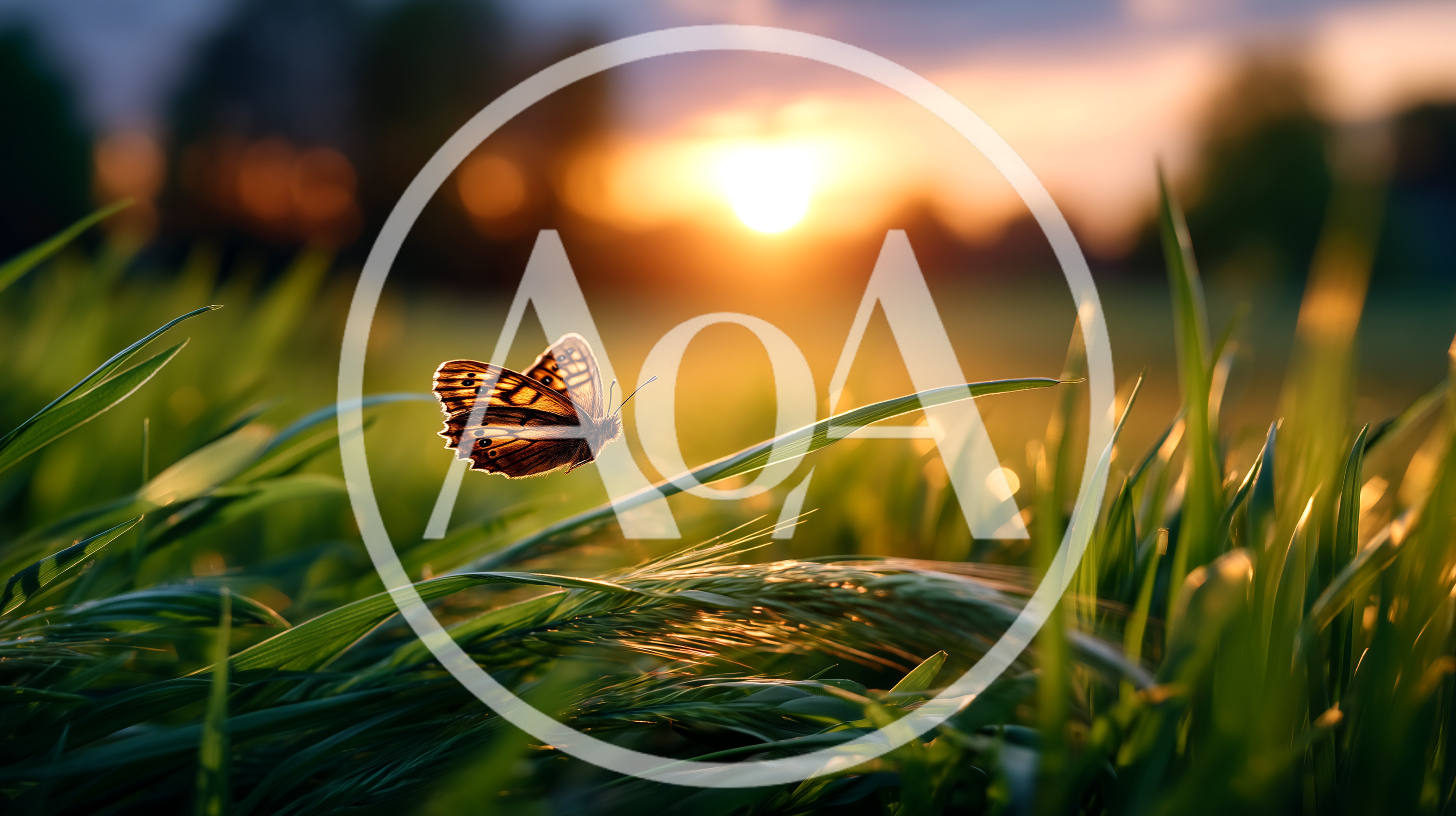 Butterfly Flying Over Green Grass At Sunset