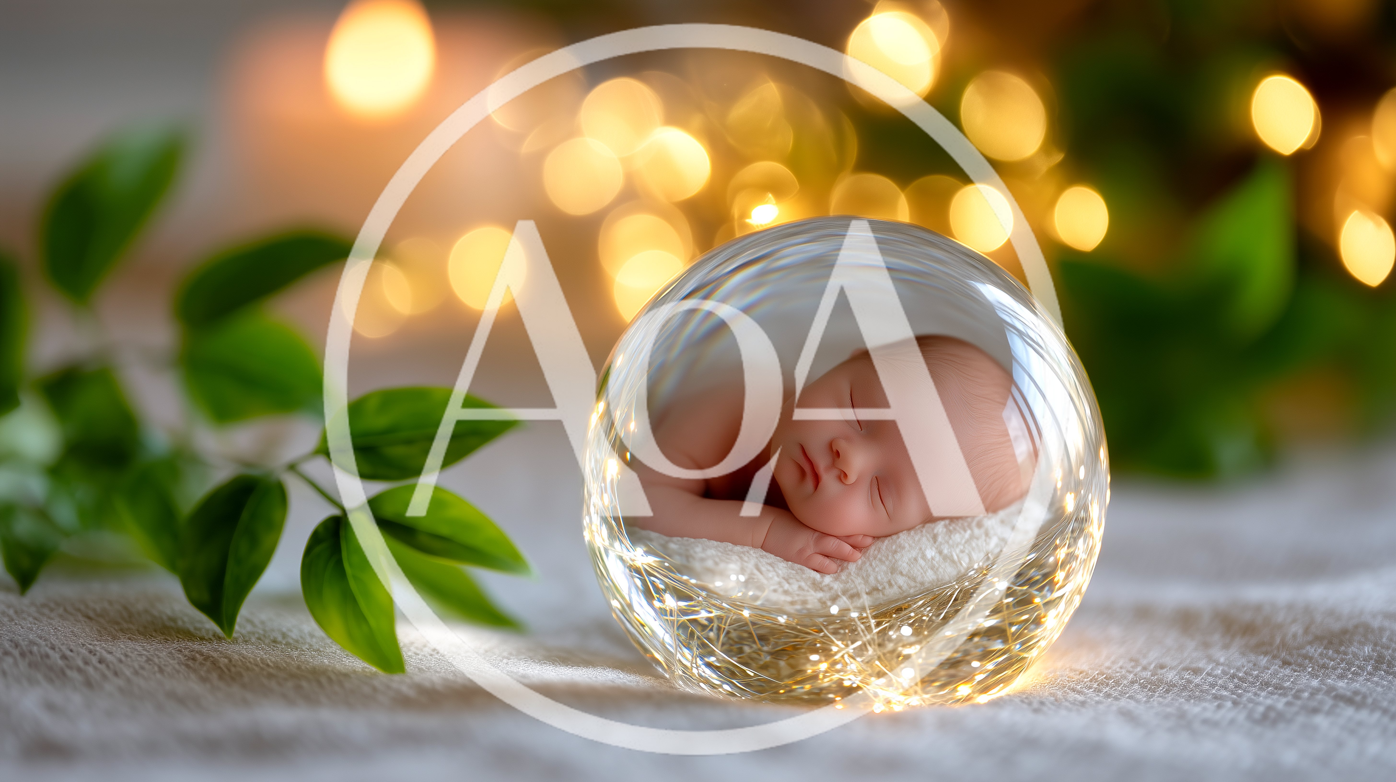 Newborn Baby Sleeping Inside A Glowing Glass Sphere