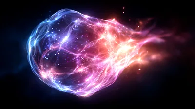 Abstract Energy Sphere With Blue And Red Light Trails