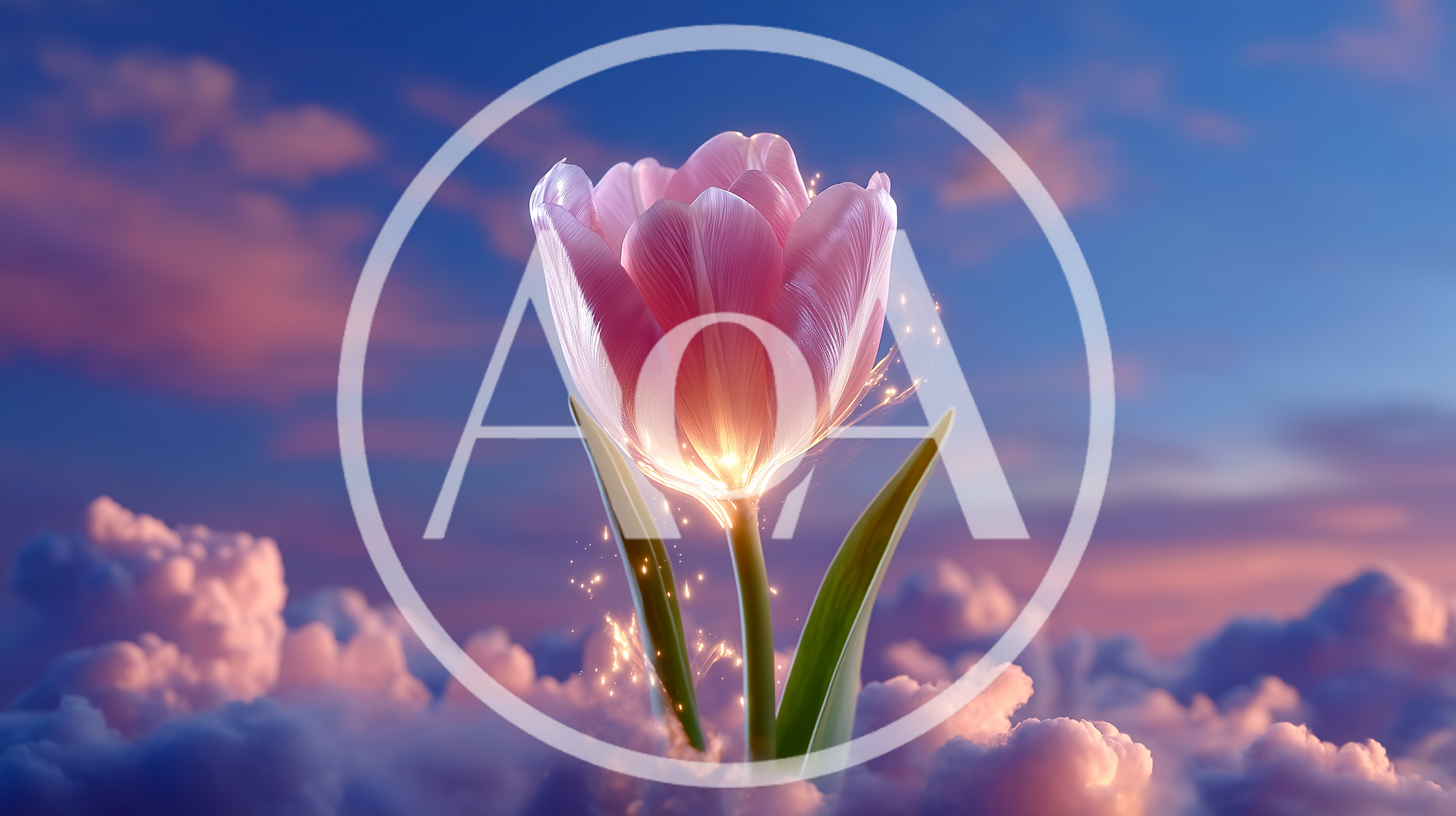 Glowing Pink Tulip Floating Above Clouds