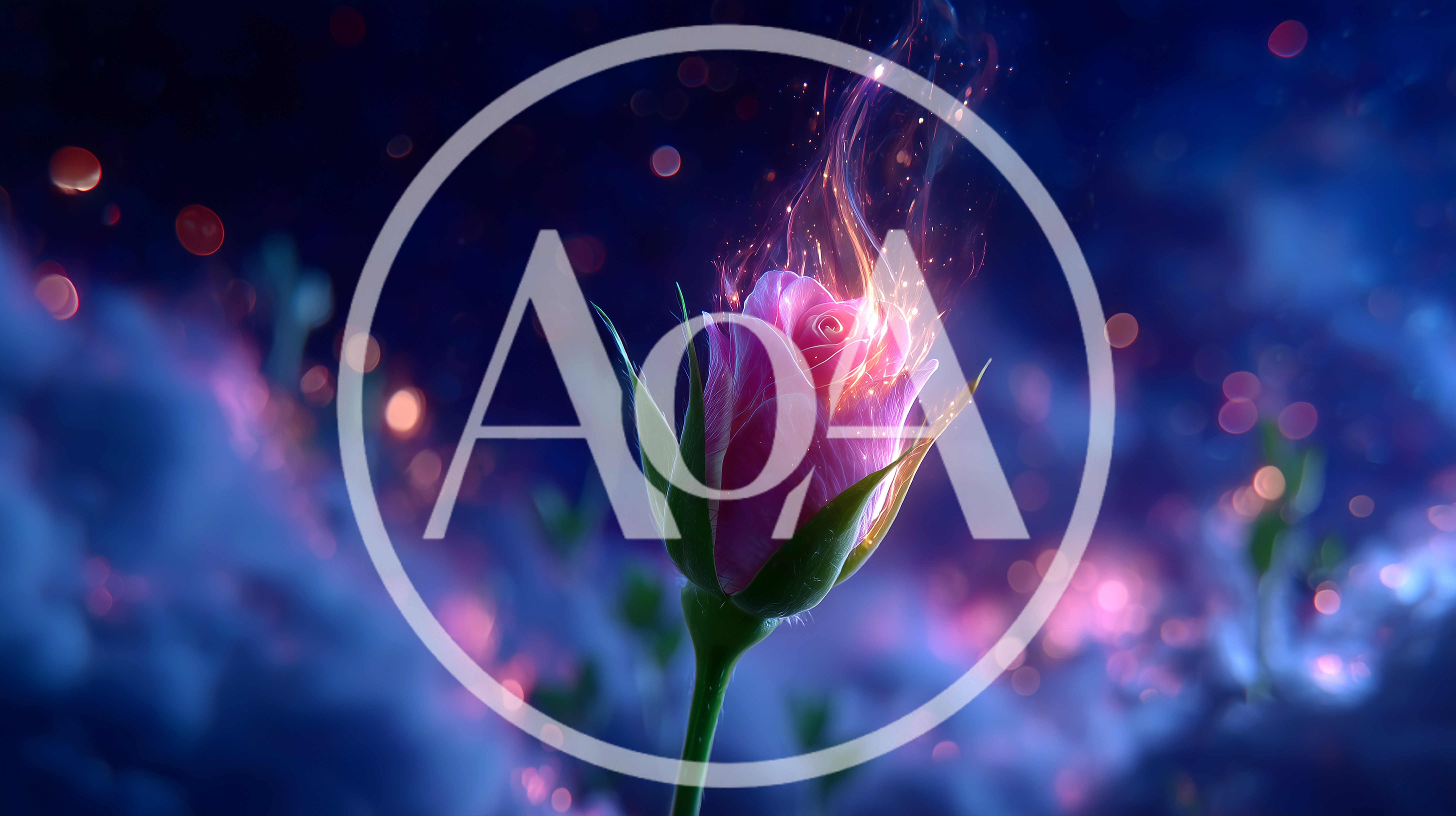Magical Glowing Pink Rose In Mystical Blue Fog