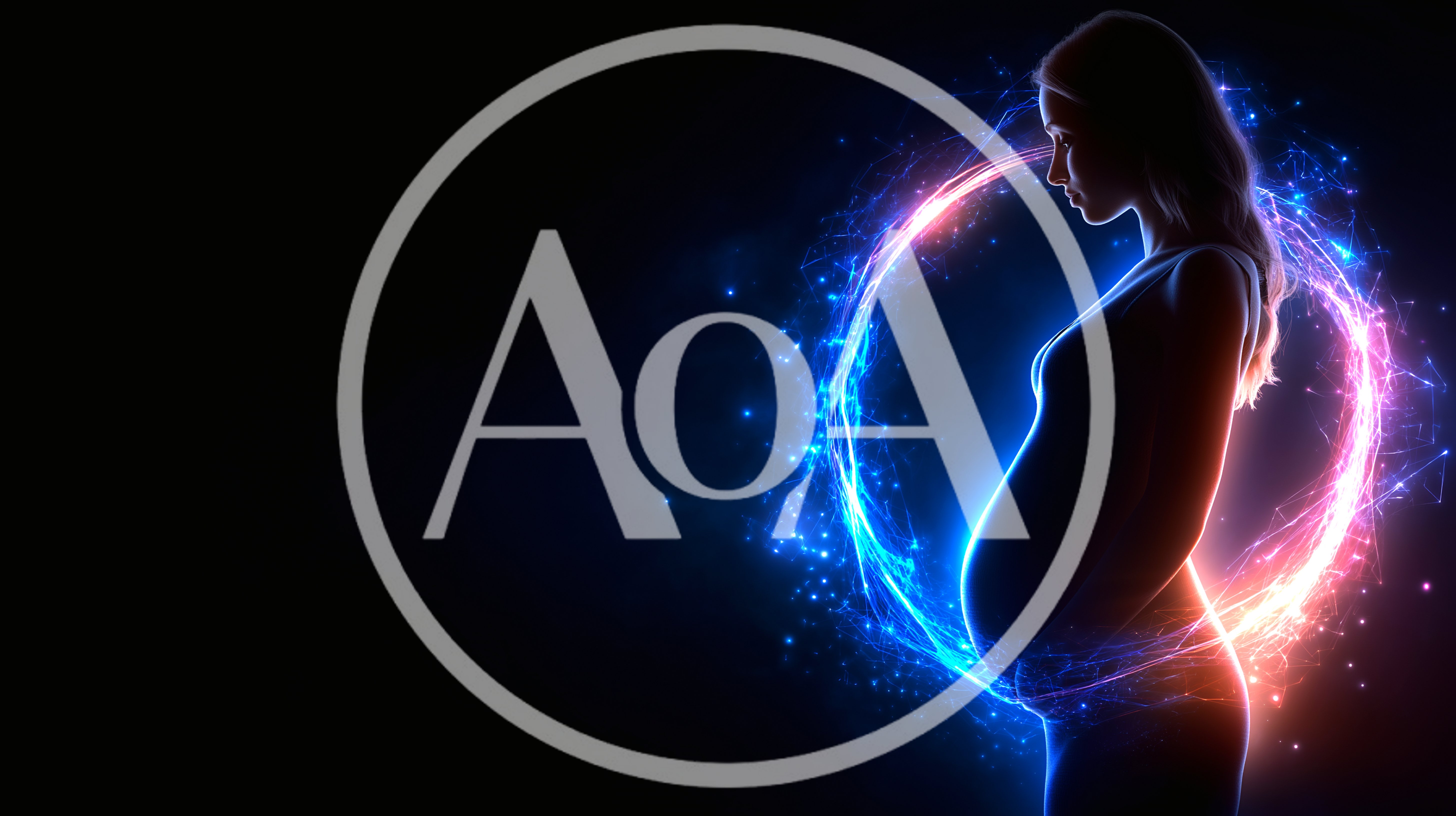 Pregnant Woman Silhouette With Glowing Neon Energy Ring