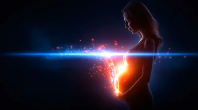 Pregnant Woman Silhouette With Glowing Energy Effect