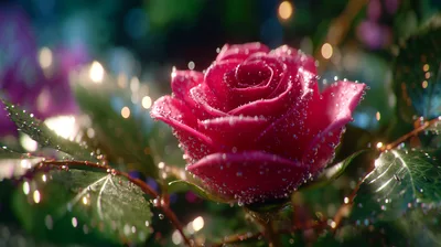 Dew Covered Pink Rose In A Garden