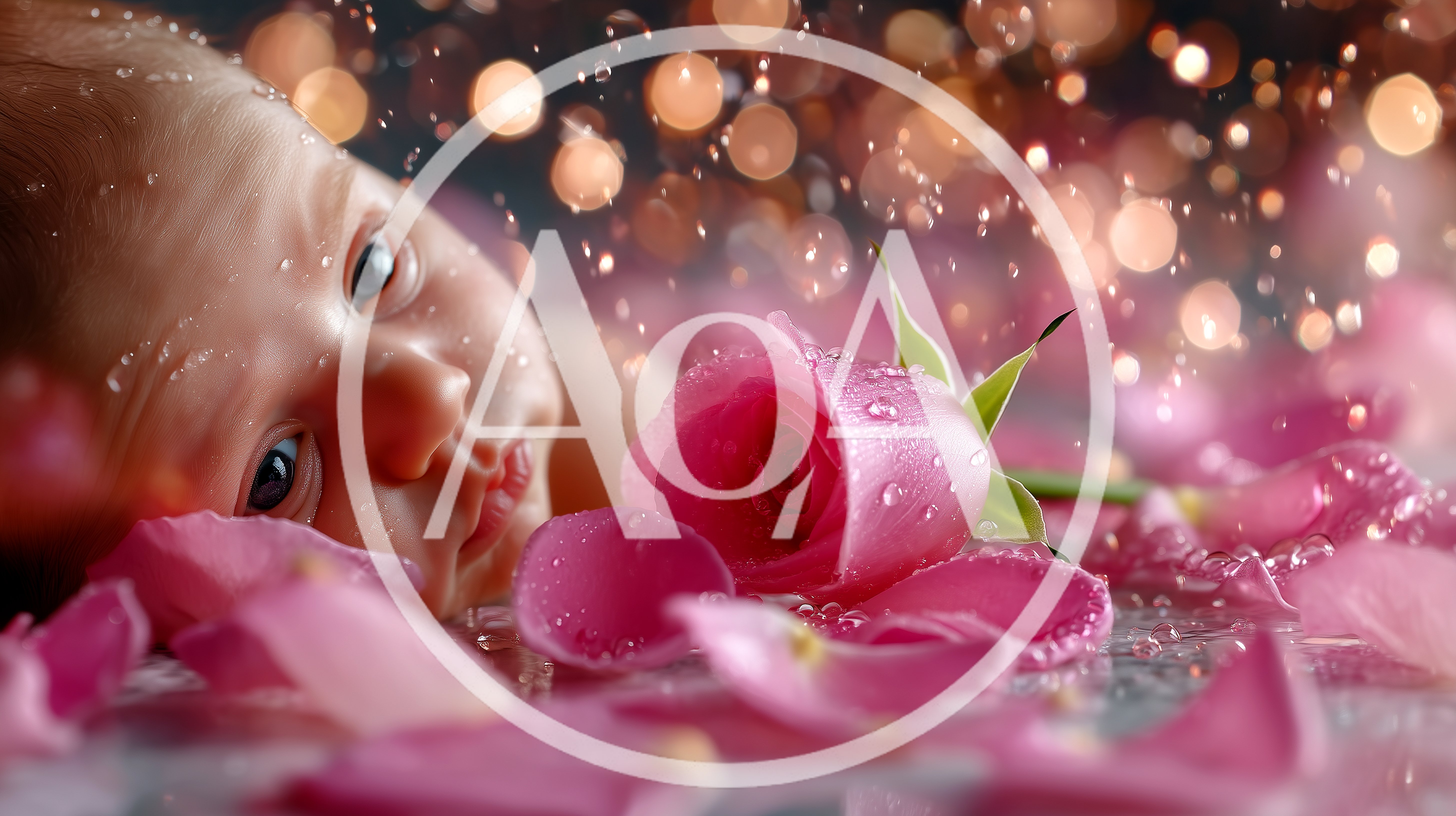 Newborn Baby Resting Among Pink Rose Petals