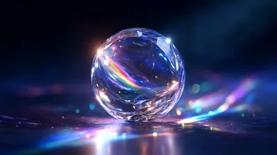 Crystal Sphere With Rainbow Light Refractions