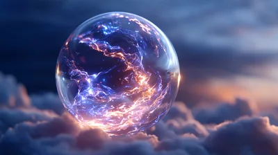 Glowing Energy Sphere Floating Above Clouds