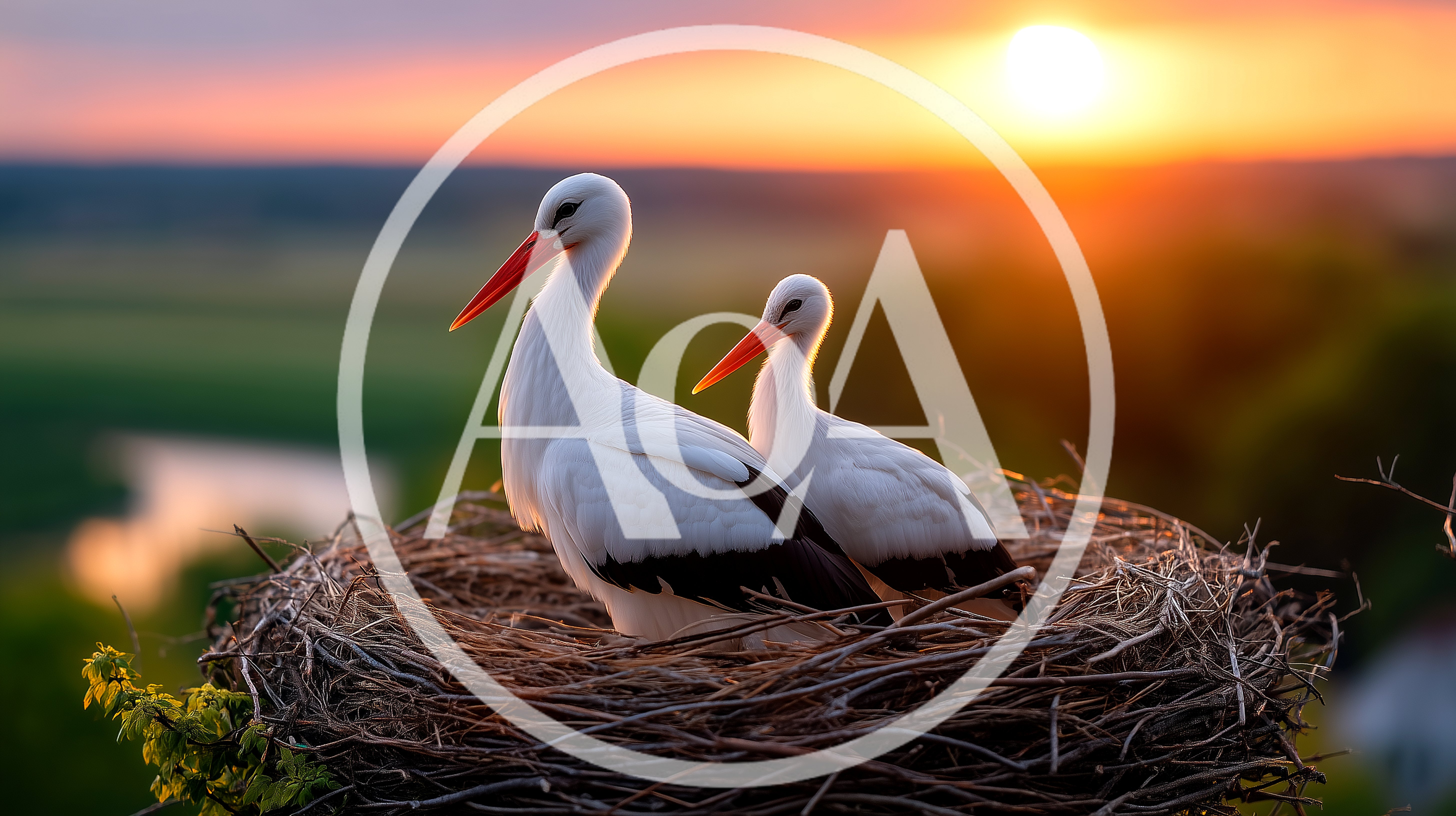 Two White Storks Resting In A Large Stick Nest