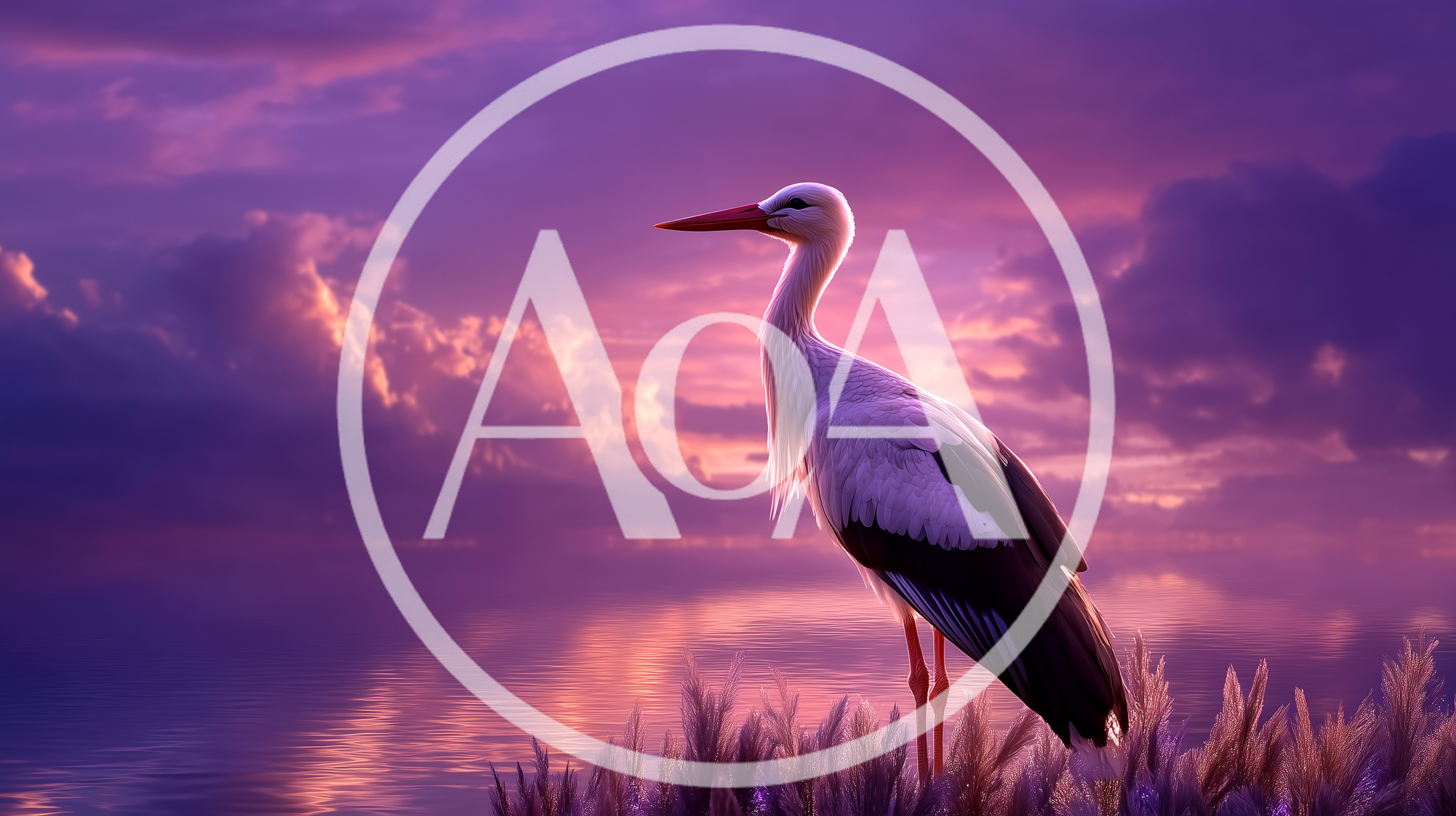 White Stork Standing In Reeds At Sunset