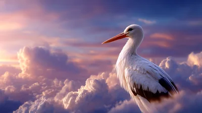 White Stork Soaring Above Clouds at Sunset