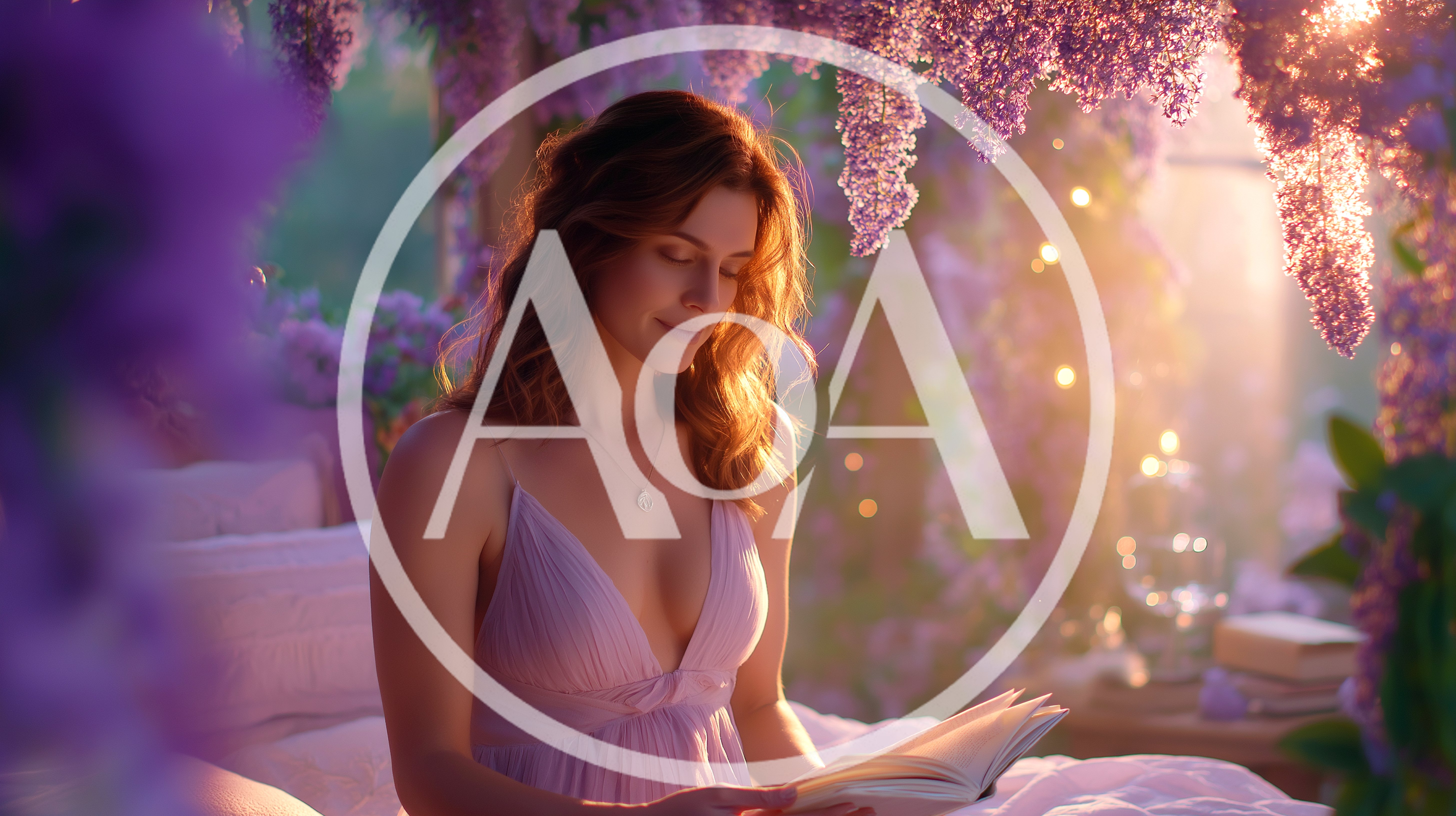 Woman Reading Book In A Floral Bedroom