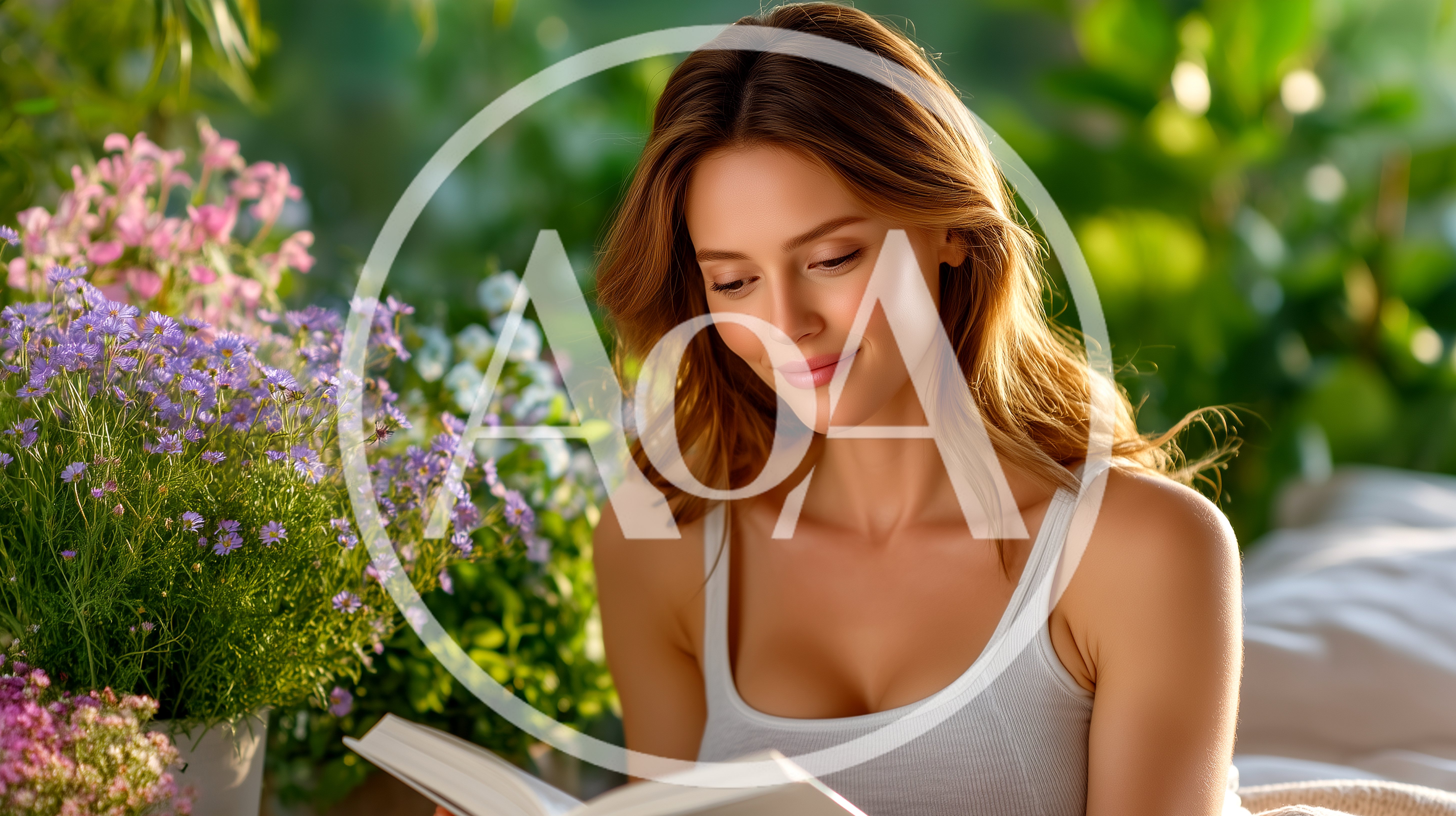 Young Woman Reading A Book In A Garden