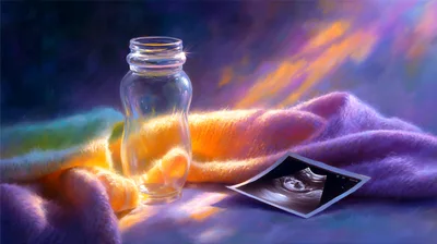 Empty Baby Bottle And Ultrasound Scan On Soft Fabric