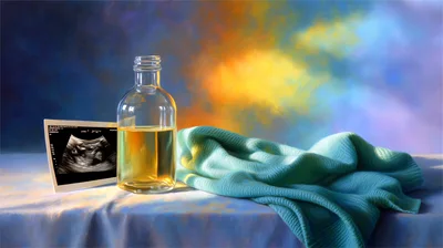 Ultrasound Scan With Baby Bottle And Baby Blanket