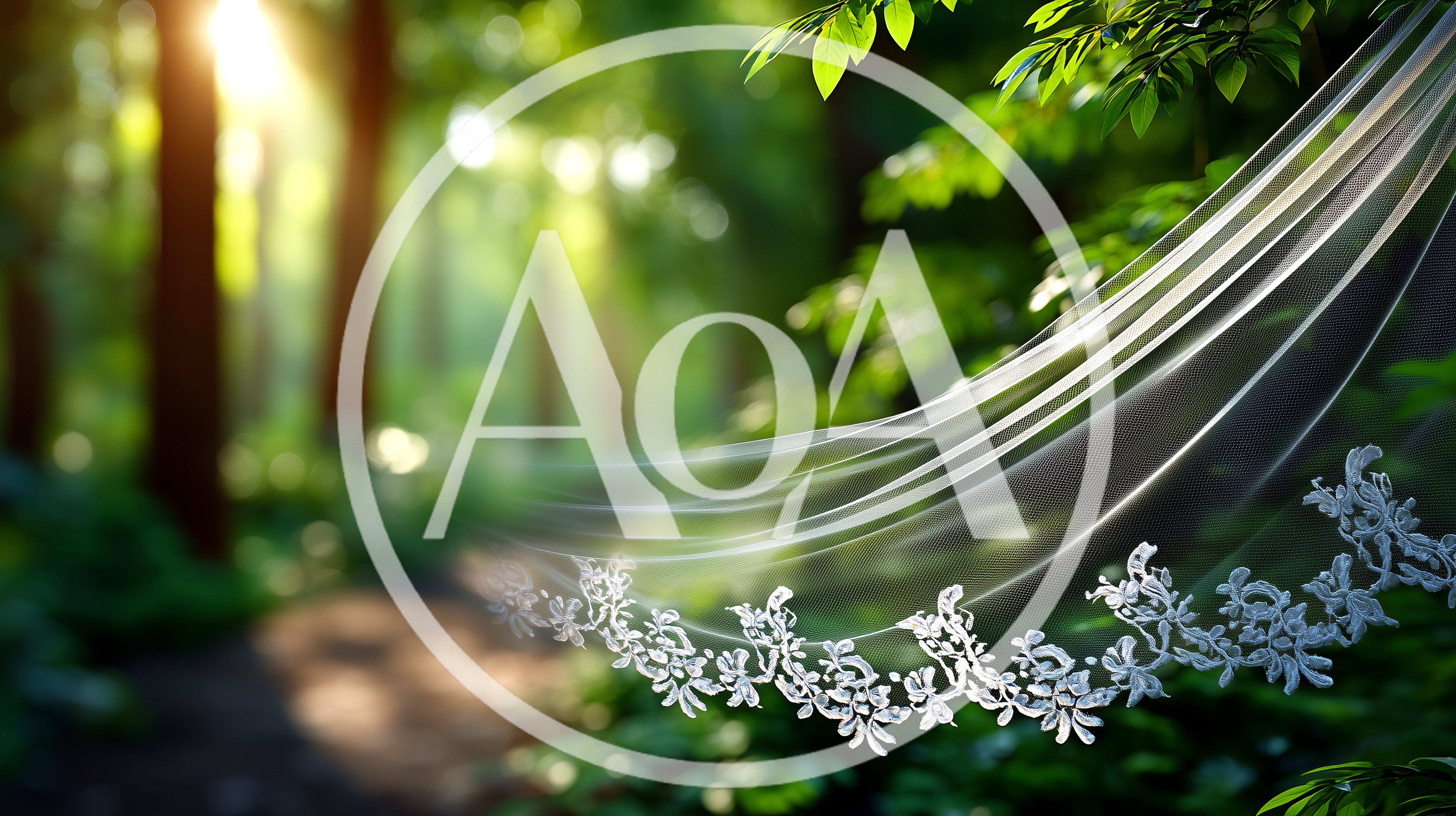 Elegant Bridal Veil Floating In A Sunlit Forest